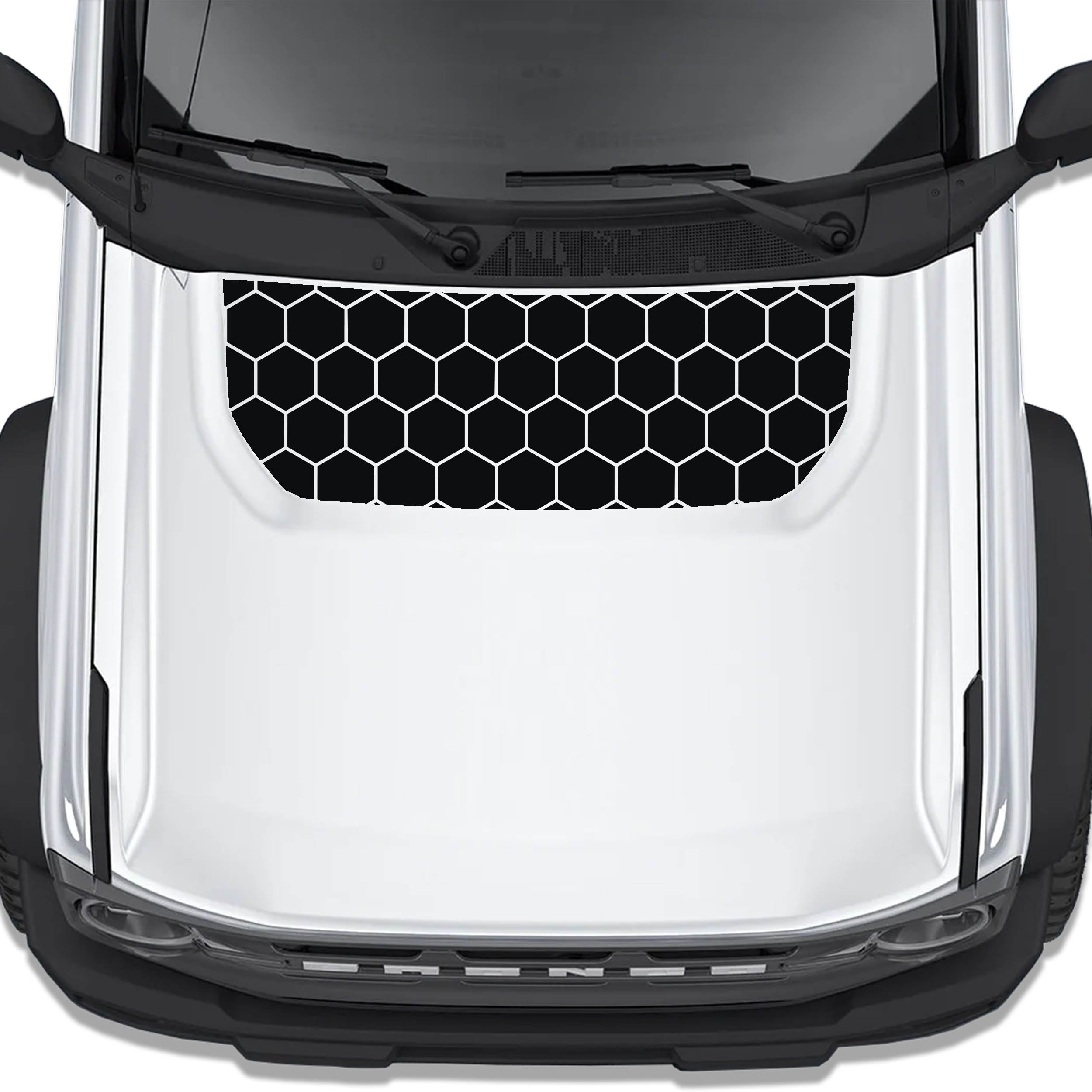Honeycomb Hex Mesh blackout hood vinyl decal shown installed on the hood of a 2021+ Ford Bronco SUV