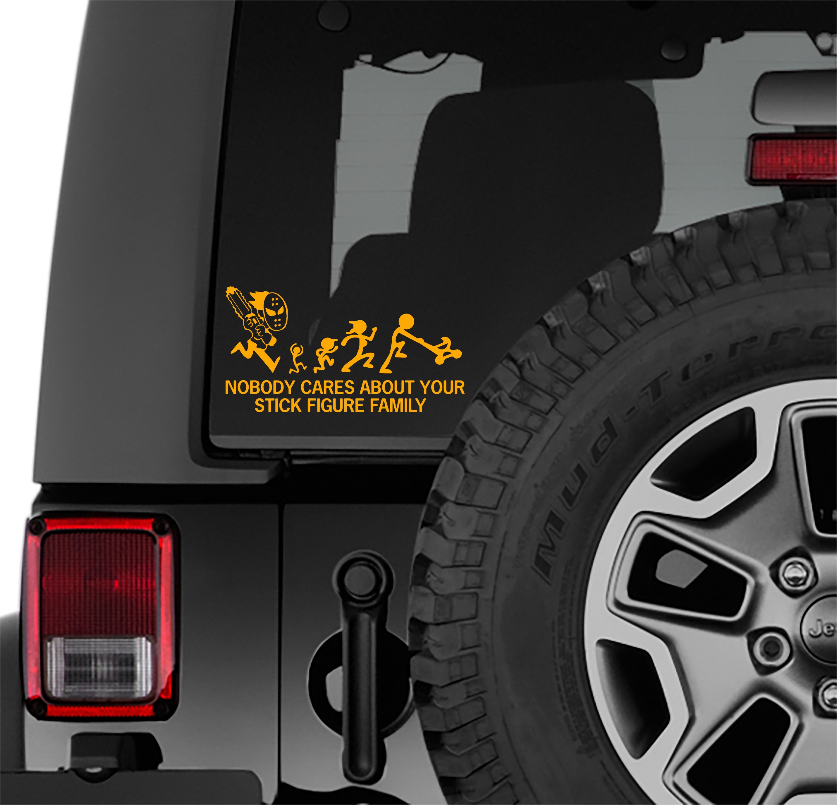 Chainsaw Horror Nobody Cares About Your Stick Figure Family Vinyl Decal