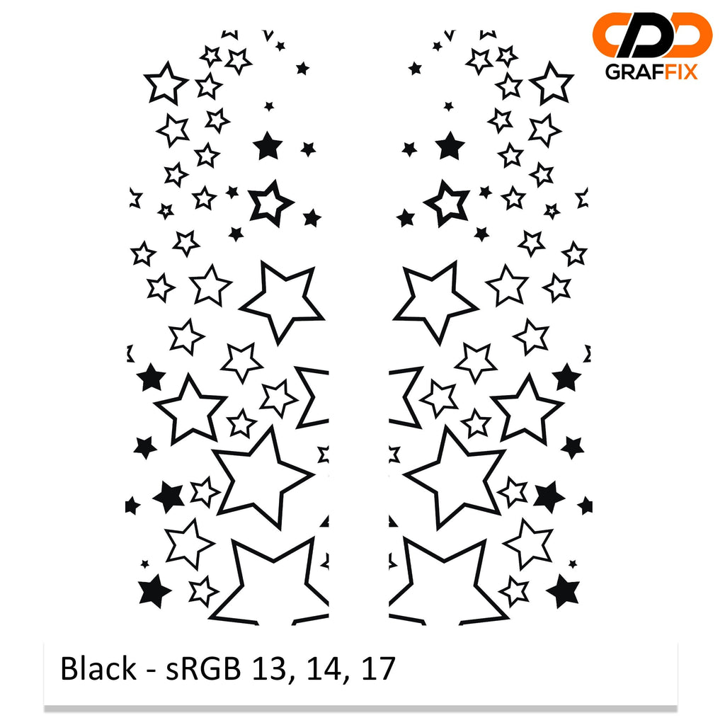Black star pattern starfield side window vinyl decal swatch with sRGB color code reference