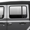 White starfield star pattern side window vinyl decal shown installed on dark grey Jeep Wrangler JLU
