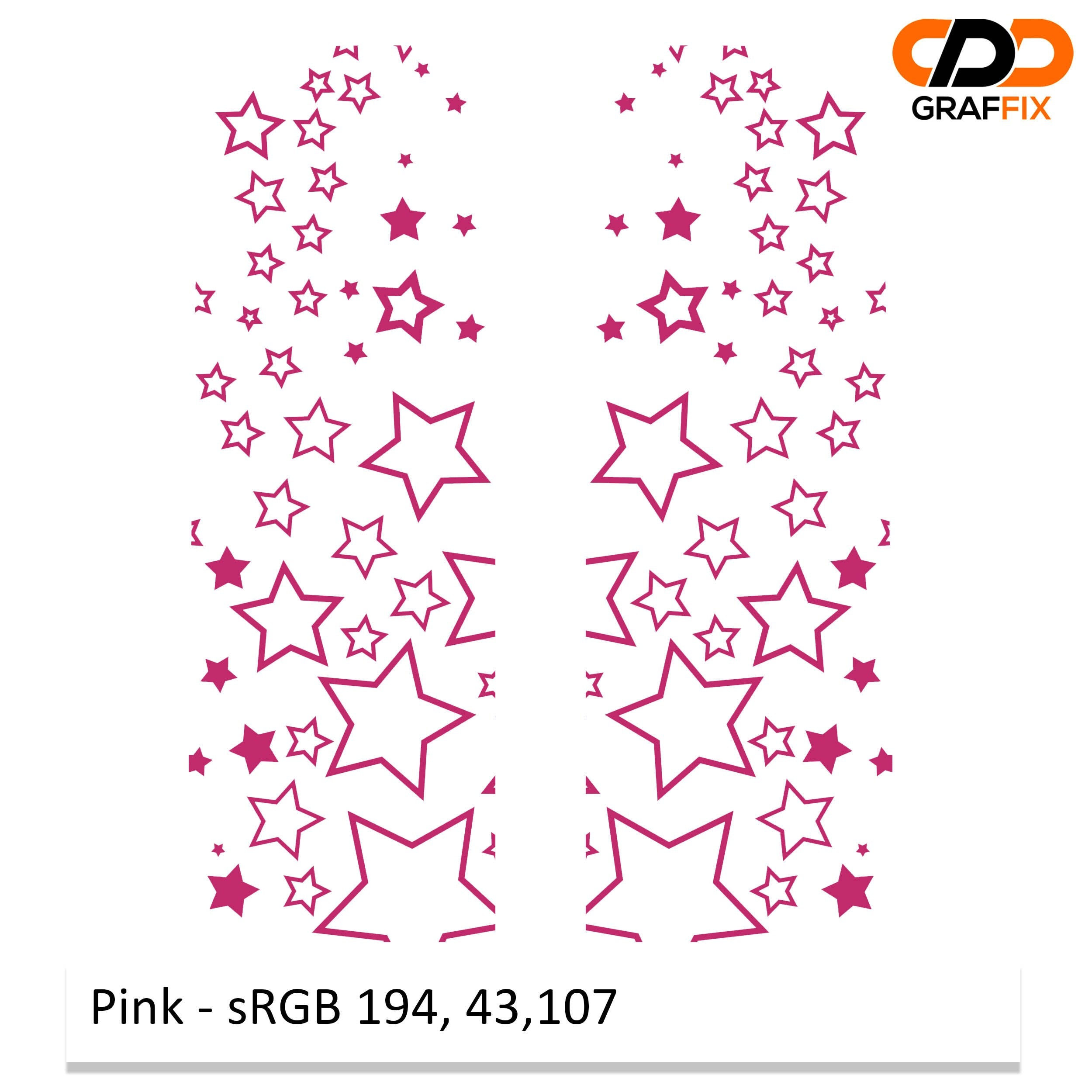 Pink star pattern starfield side window vinyl decal swatch with sRGB color code reference detail