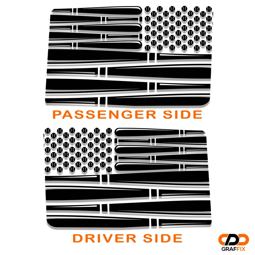 Baseball American Flag Hardtop Window Decal Set - Fits Jeep Wrangler JKU 2007 - 2018