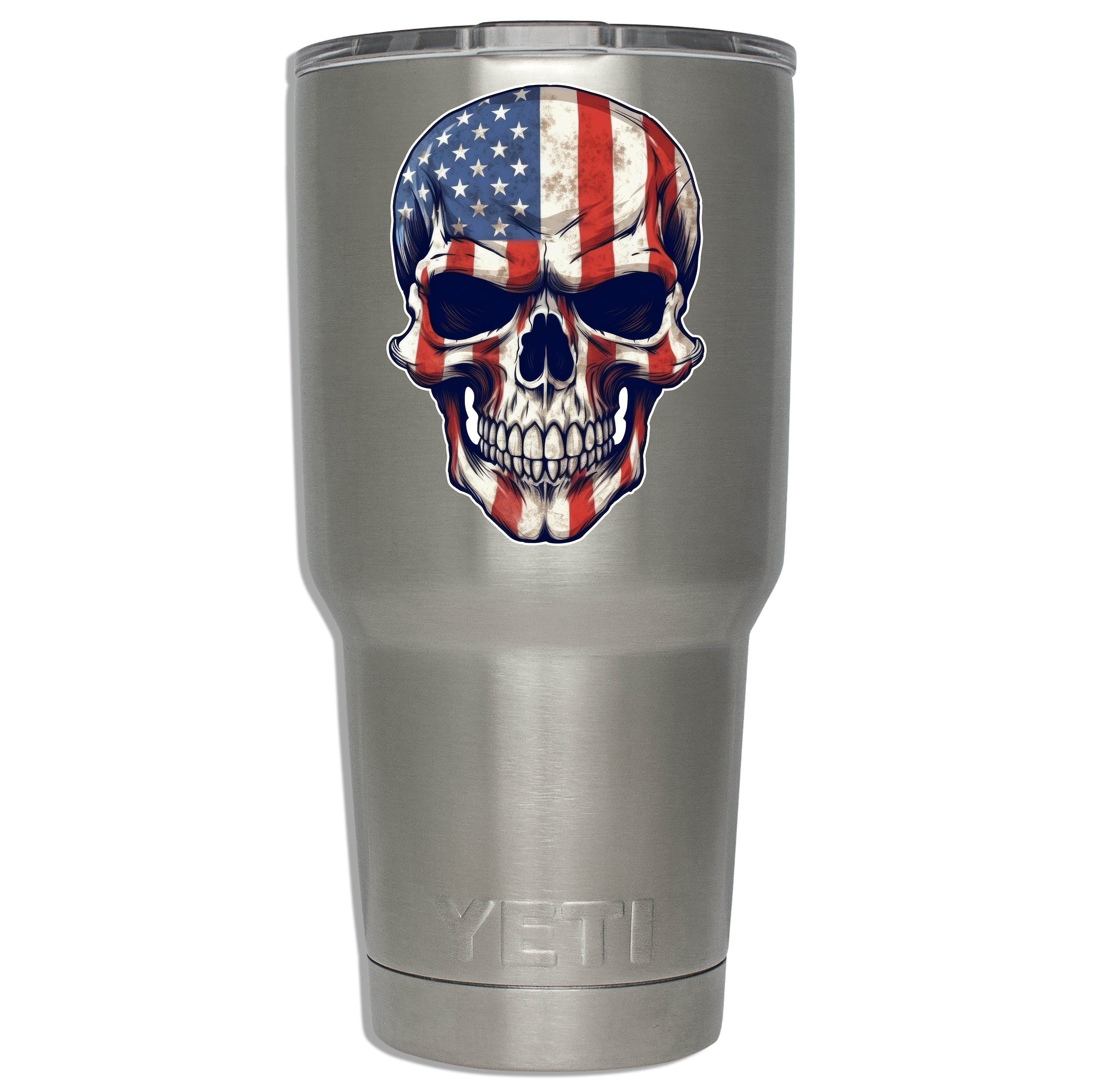 Skull with American Flag Vinyl Decal Sticker | Patriotic Skull Decal for Jeep, Truck, Laptop, Cooler, Tumbler | USA Freedom Graphic