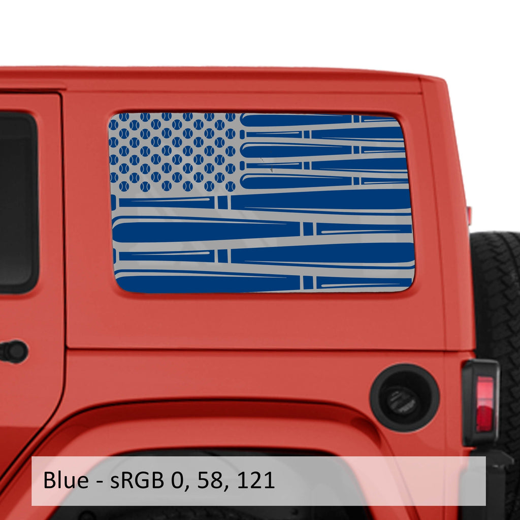 Baseball American Flag Hardtop Window Decal Set - Fits Jeep Wrangler JKU 2007 - 2018