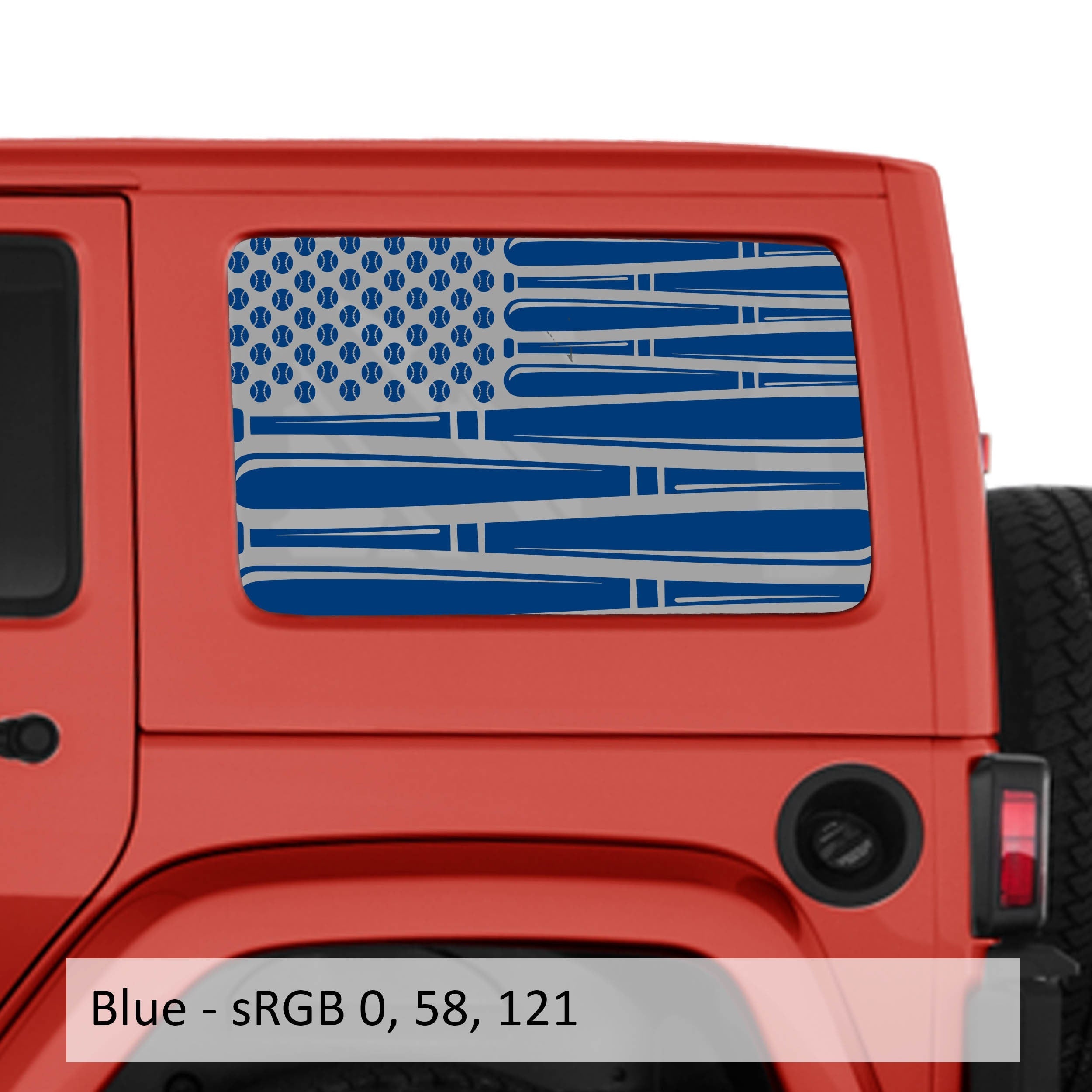 Baseball American Flag Hardtop Window Decal Set - Fits Jeep Wrangler JKU 2007 - 2018