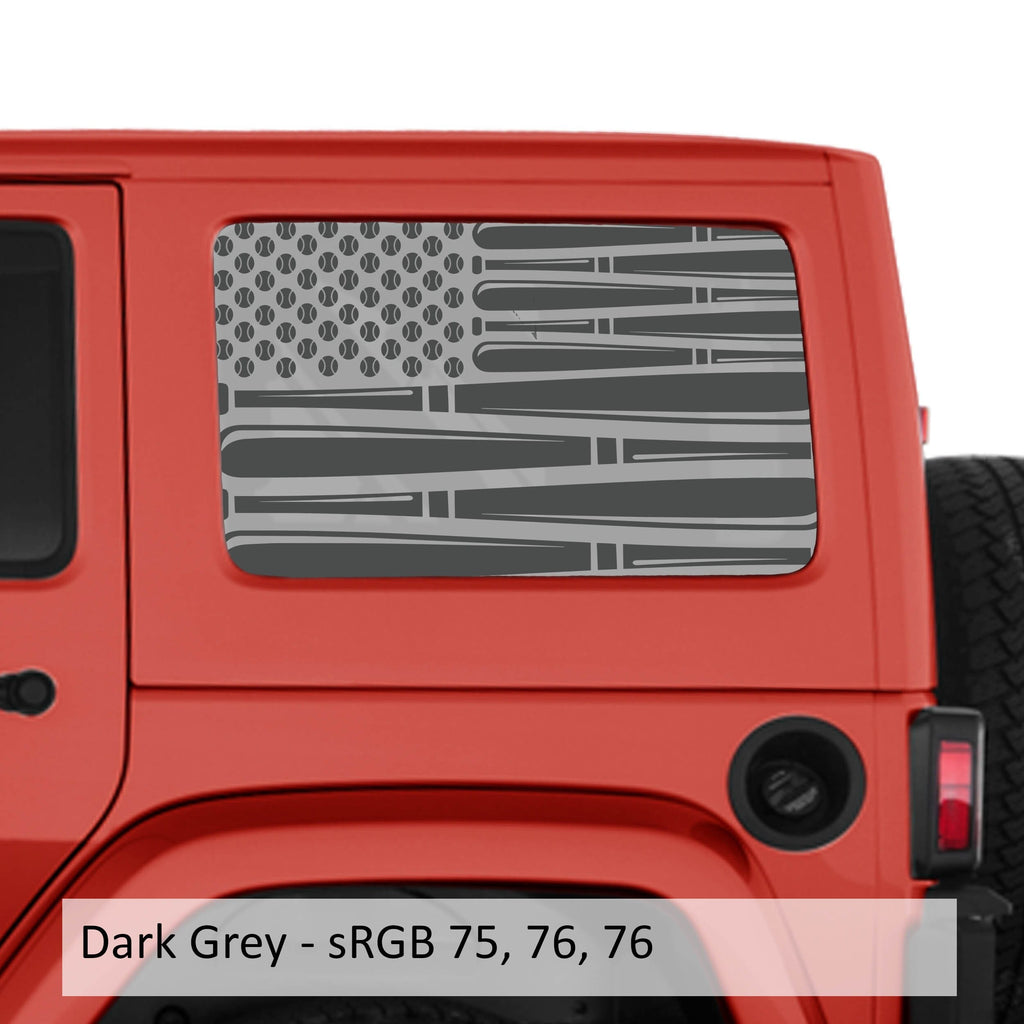 Baseball American Flag Hardtop Window Decal Set - Fits Jeep Wrangler JKU 2007 - 2018