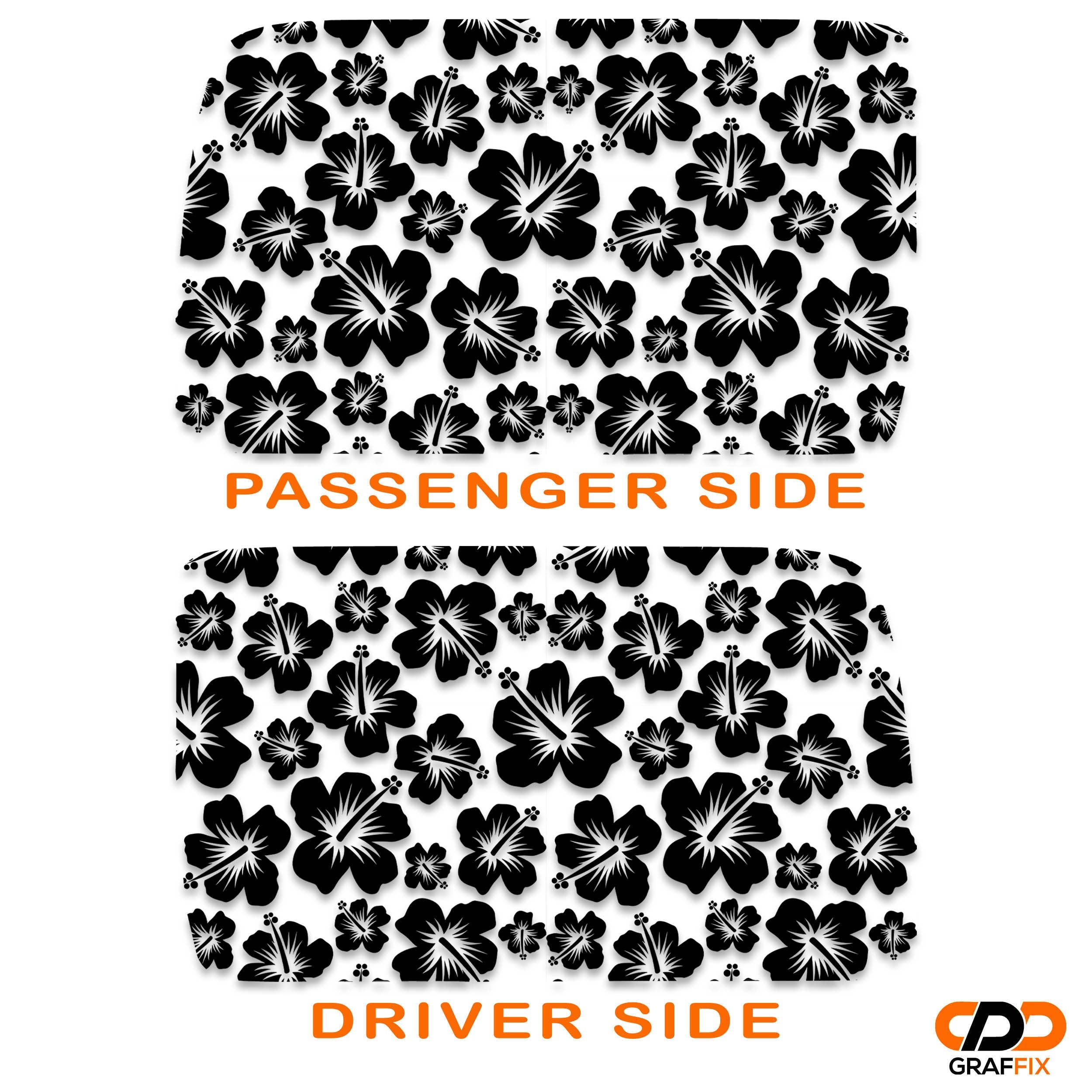 Hawaiian Hibiscus Floral Pattern Hardtop Window Decal Set - Fits Jeep Wrangler JKU 2007 - 2018