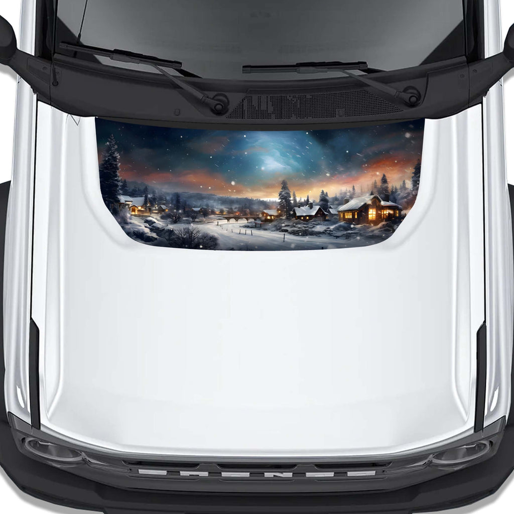 Christmas Winter Cabin Scene Hood Graphic Design Decal Fits Ford Bronco 2021+