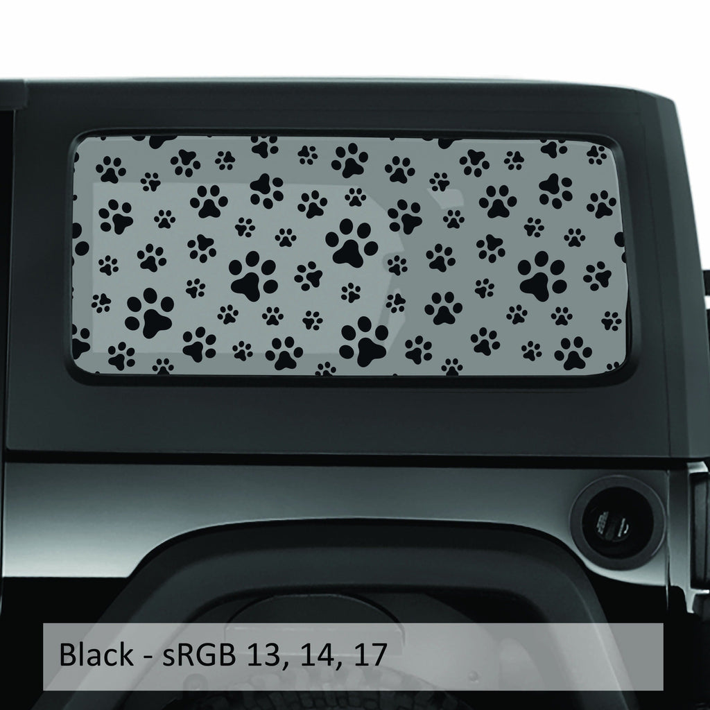 Puppy Dog Paw Print JK Hardtop Window Decal Set - Fits Jeep 2-Door Wrangler 2007 - 2018