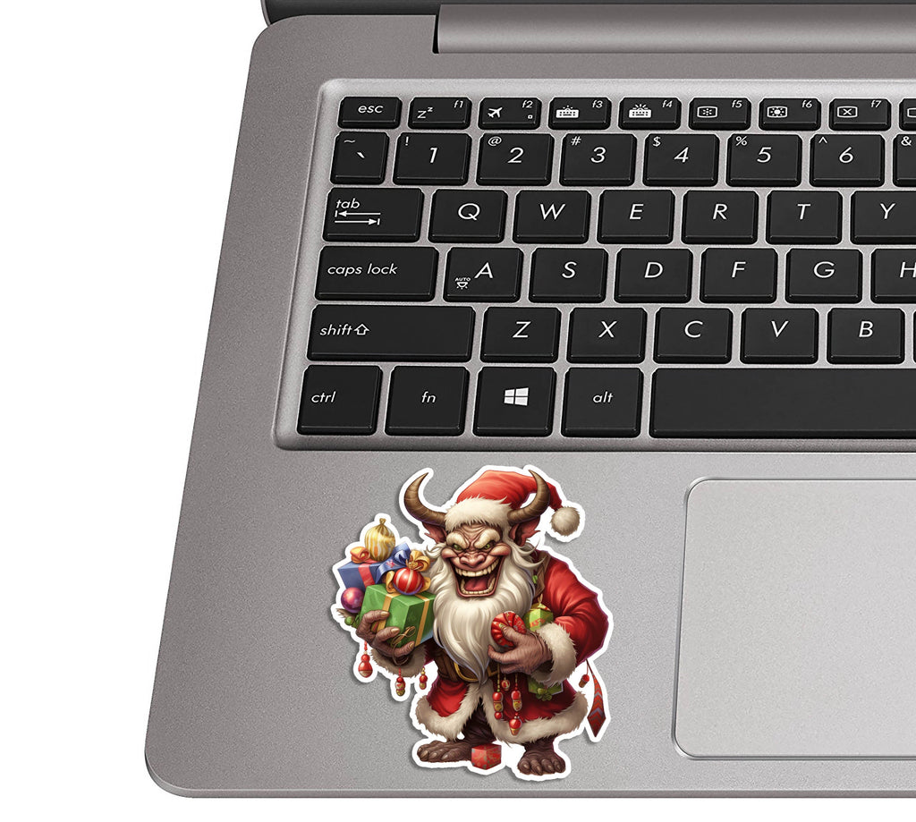 Whimsical Krampus Bearing Christmas Gifts Vinyl Sticker