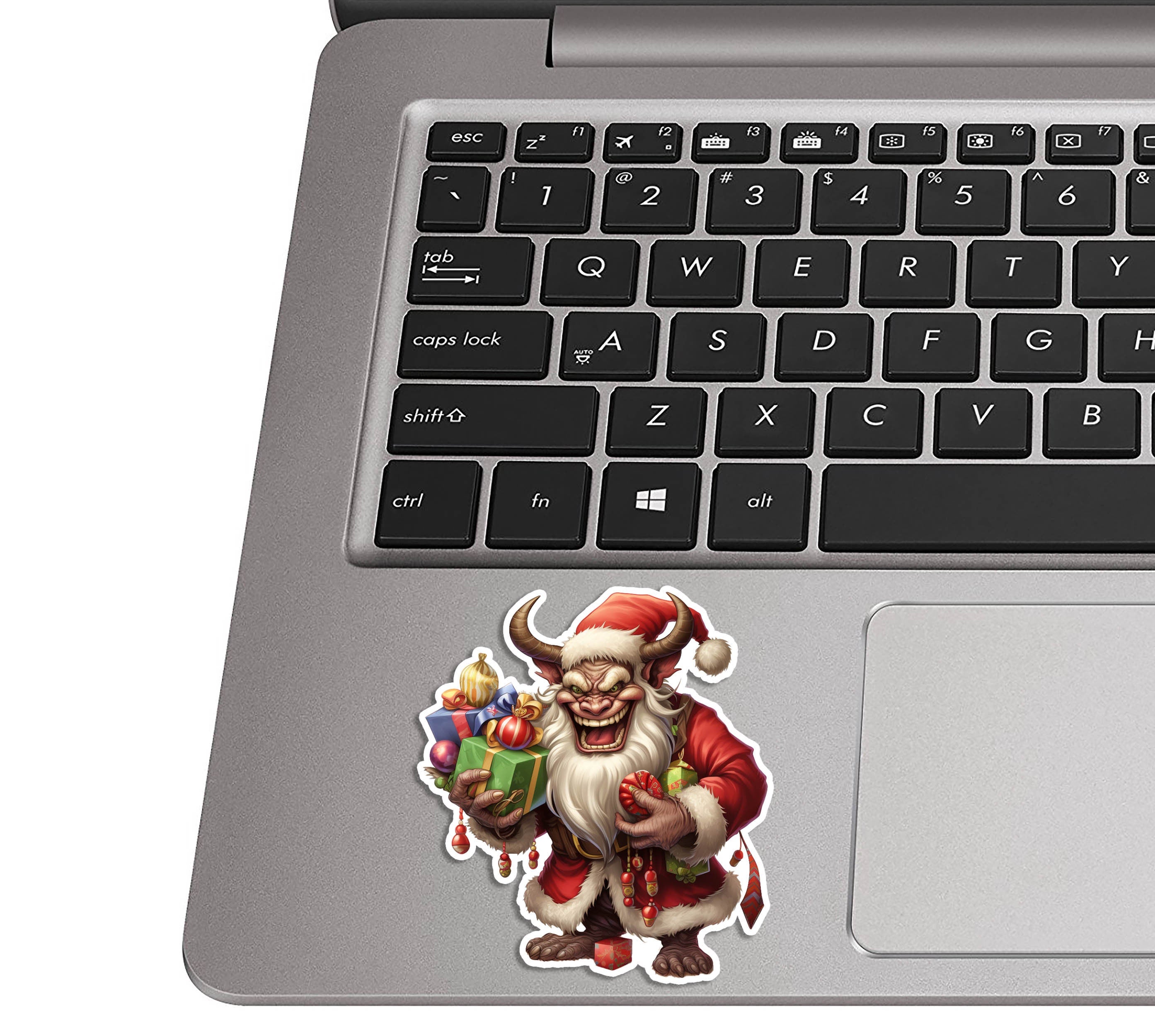 Whimsical Krampus Bearing Christmas Gifts Vinyl Sticker