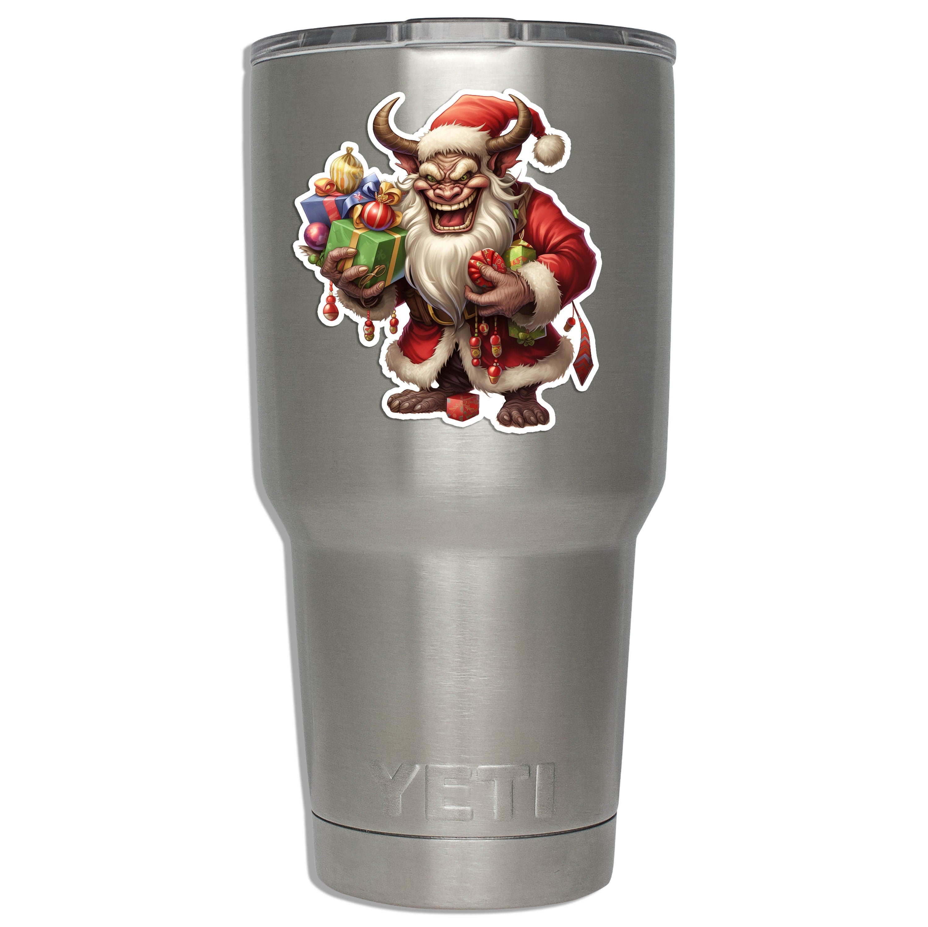 Whimsical Krampus Bearing Christmas Gifts Vinyl Sticker