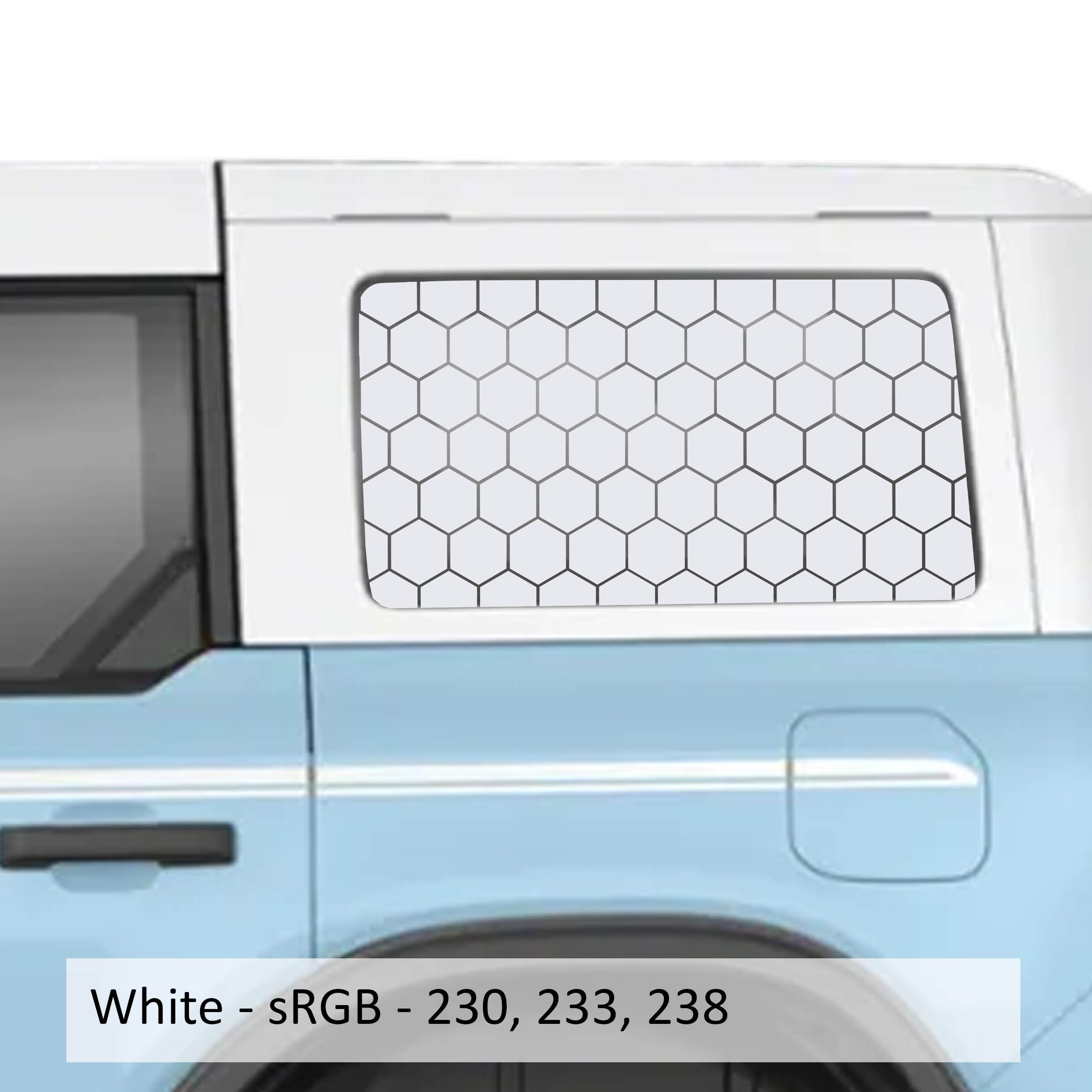 Hex Honeycomb Pattern Rear Quarter Window Decals for 2021 and Newer 4 Door Bronco Hardtops Durable Custom Off-Road Design