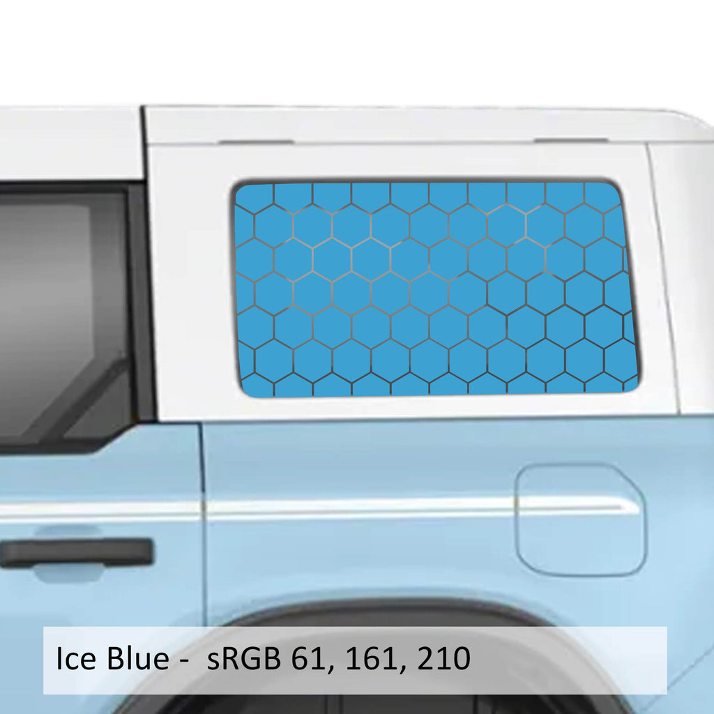 Hex Honeycomb Pattern Rear Quarter Window Decals for 2021 and Newer 4 Door Bronco Hardtops Durable Custom Off-Road Design