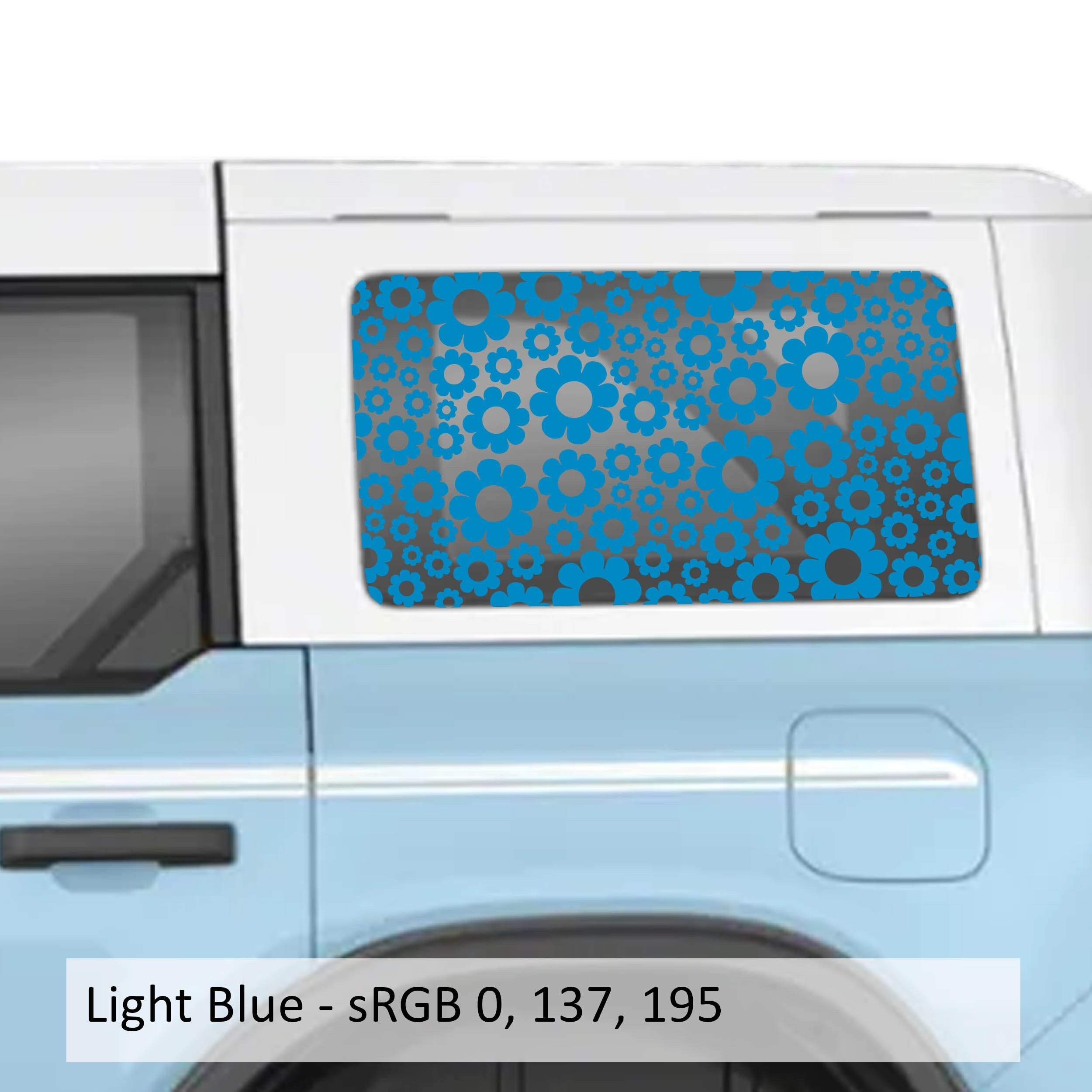Daisy Pattern Rear Quarter Window Decals for 2021 and Newer 4 Door Bronco Hardtops Custom Durable Floral Design