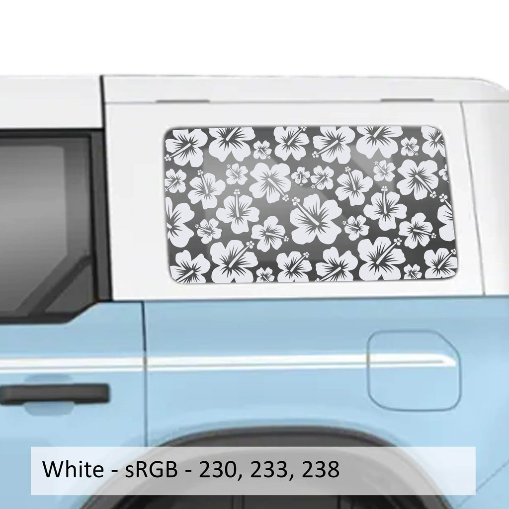 Hawaiian Hibiscus Floral Rear Quarter Window Decals Fits 2021+ 4 Door Bronco Hardtops