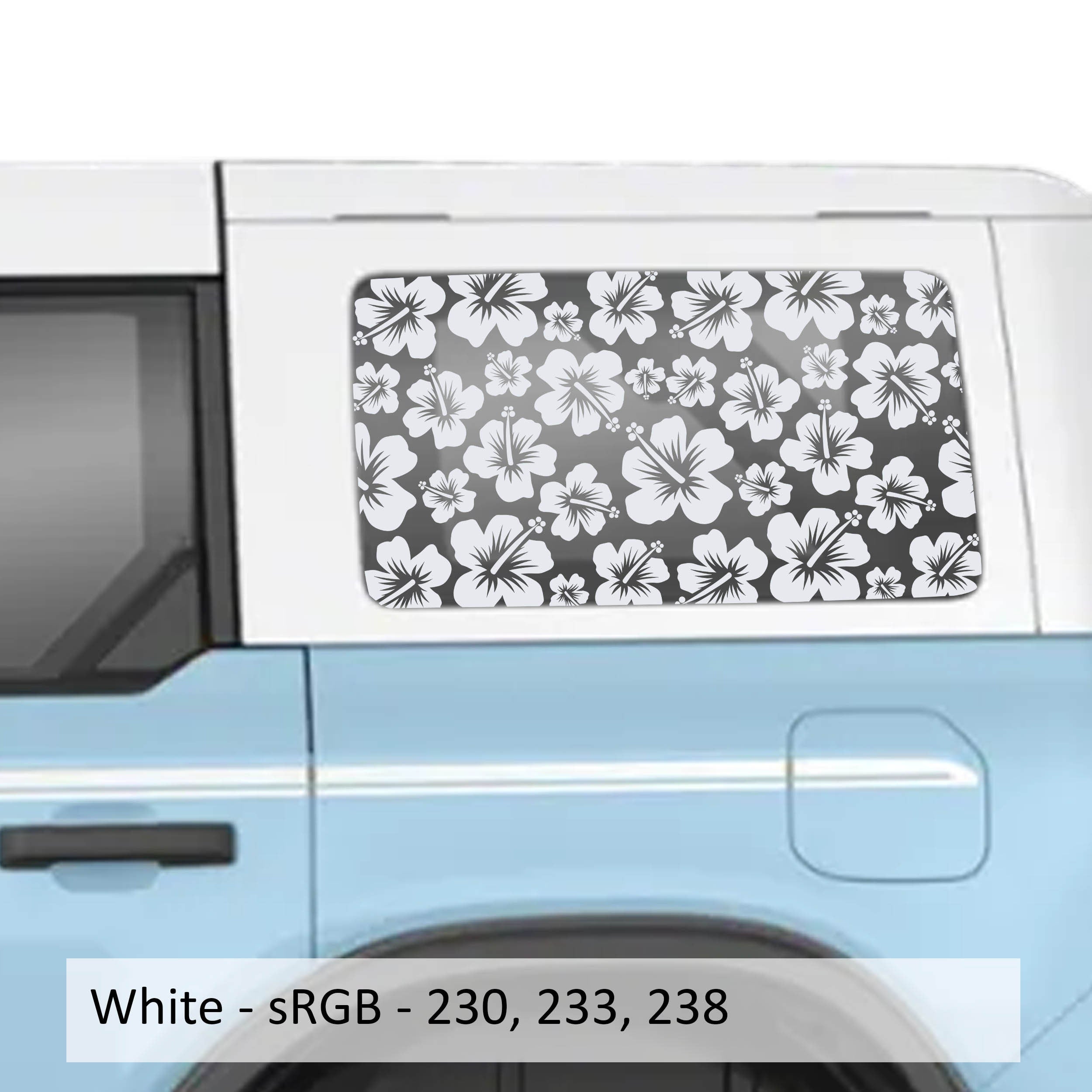 Hawaiian Hibiscus Floral Rear Quarter Window Decals Fits 2021+ 4 Door Bronco Hardtops