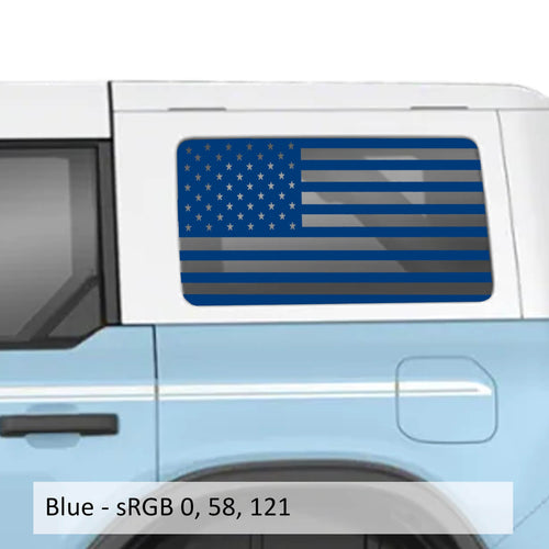 American Flag Rear Quarter Window Decals Fits 2021+ 4 Door Bronco Hardtops