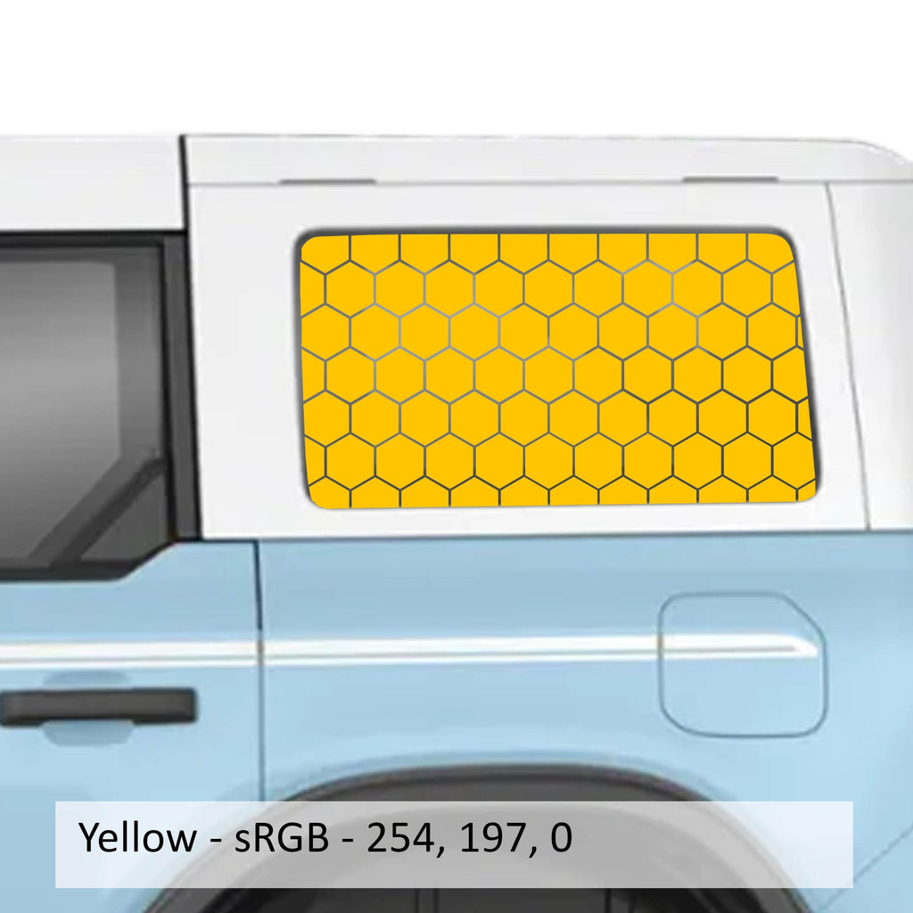 Hex Honeycomb Pattern Rear Quarter Window Decals for 2021 and Newer 4 Door Bronco Hardtops Durable Custom Off-Road Design