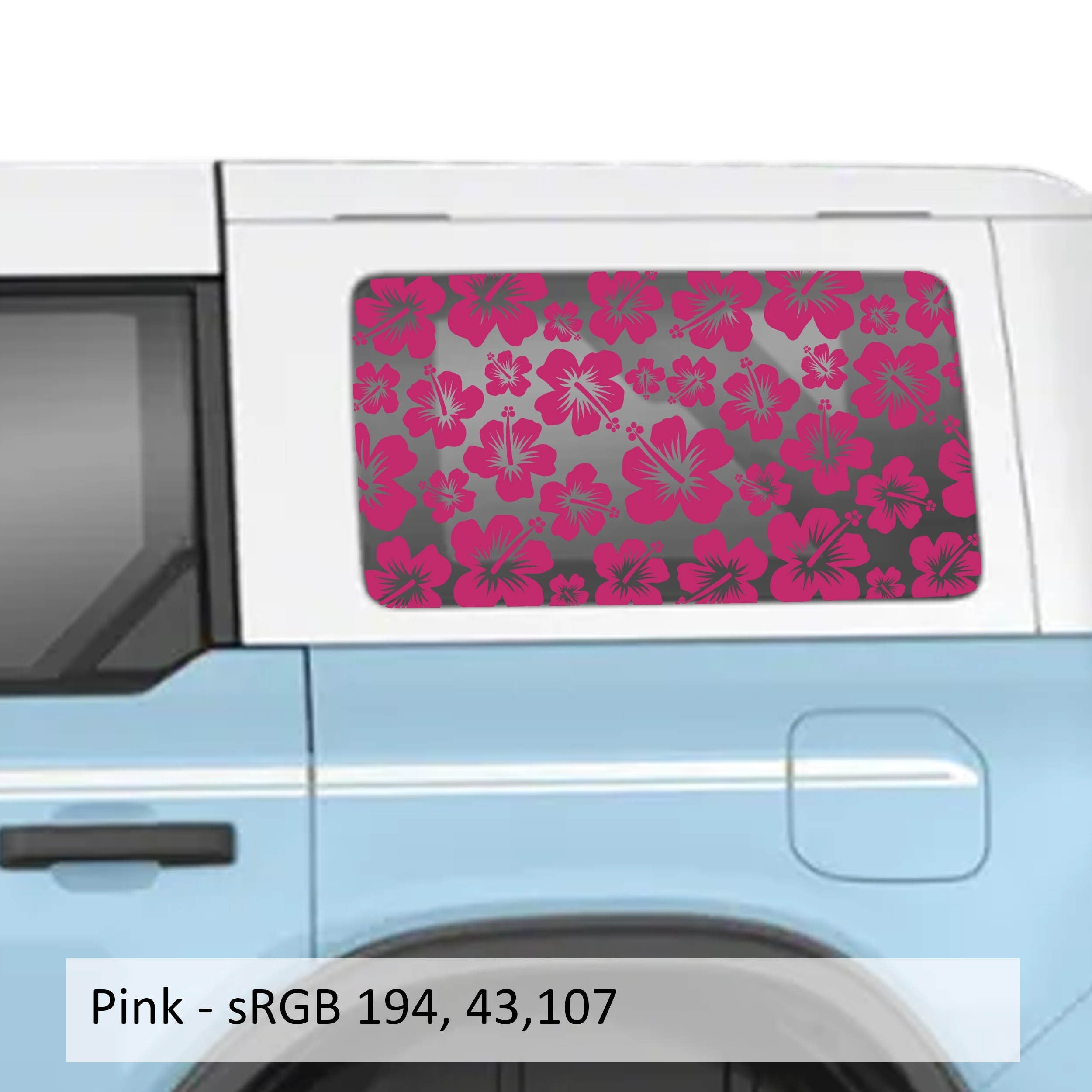 Hawaiian Hibiscus Floral Rear Quarter Window Decals Fits 2021+ 4 Door Bronco Hardtops