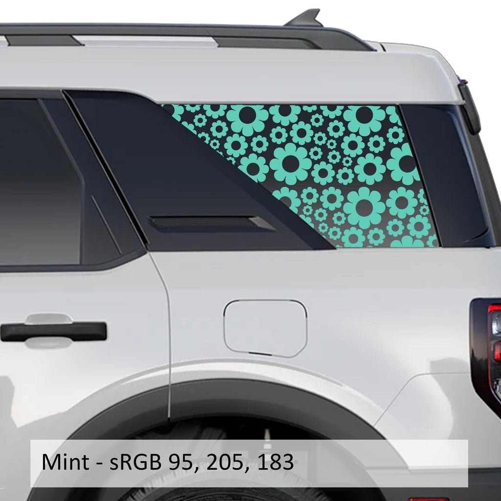 Daisy Flower Quarter Window Decals | Fits 2021+ Ford Bronco Sport | Floral Rear Window Graphic Set for SUV Customization