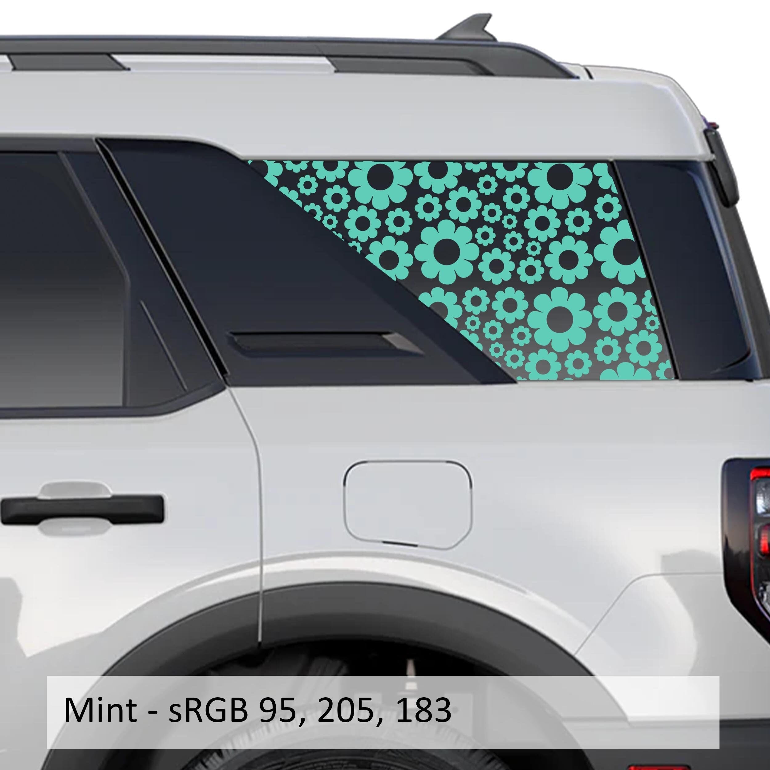 Daisy Flower Quarter Window Decals | Fits 2021+ Ford Bronco Sport | Floral Rear Window Graphic Set for SUV Customization