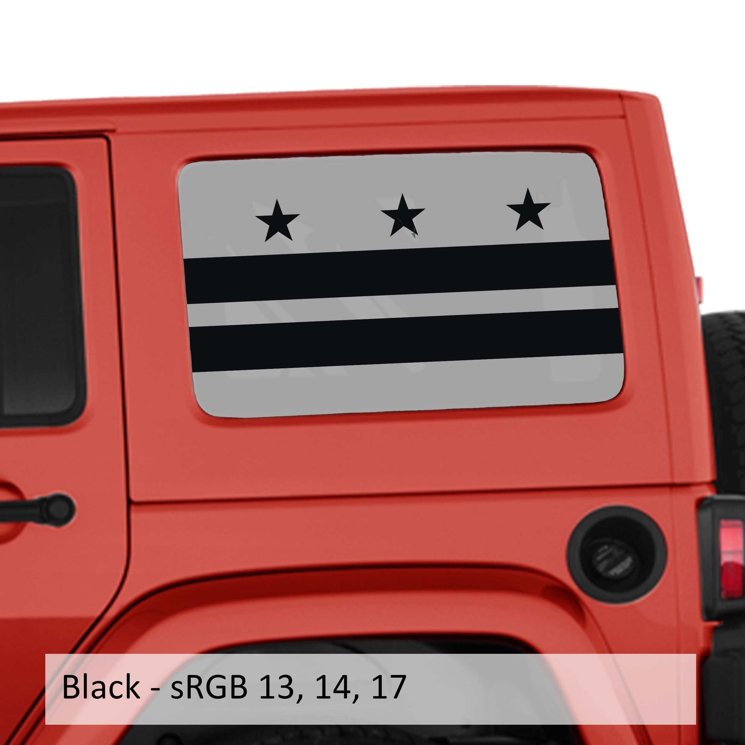 District of Columbia Flag Hardtop Window Decal Set - Fits Jeep Wrangler JkU 2006 - 2018