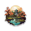 Japanese Pagoda Garden Vinyl Sticker | Serene Travel Aesthetic Decal for Laptop, Suitcase, Water Bottle, Car, Luggage Tag, Nature Gift