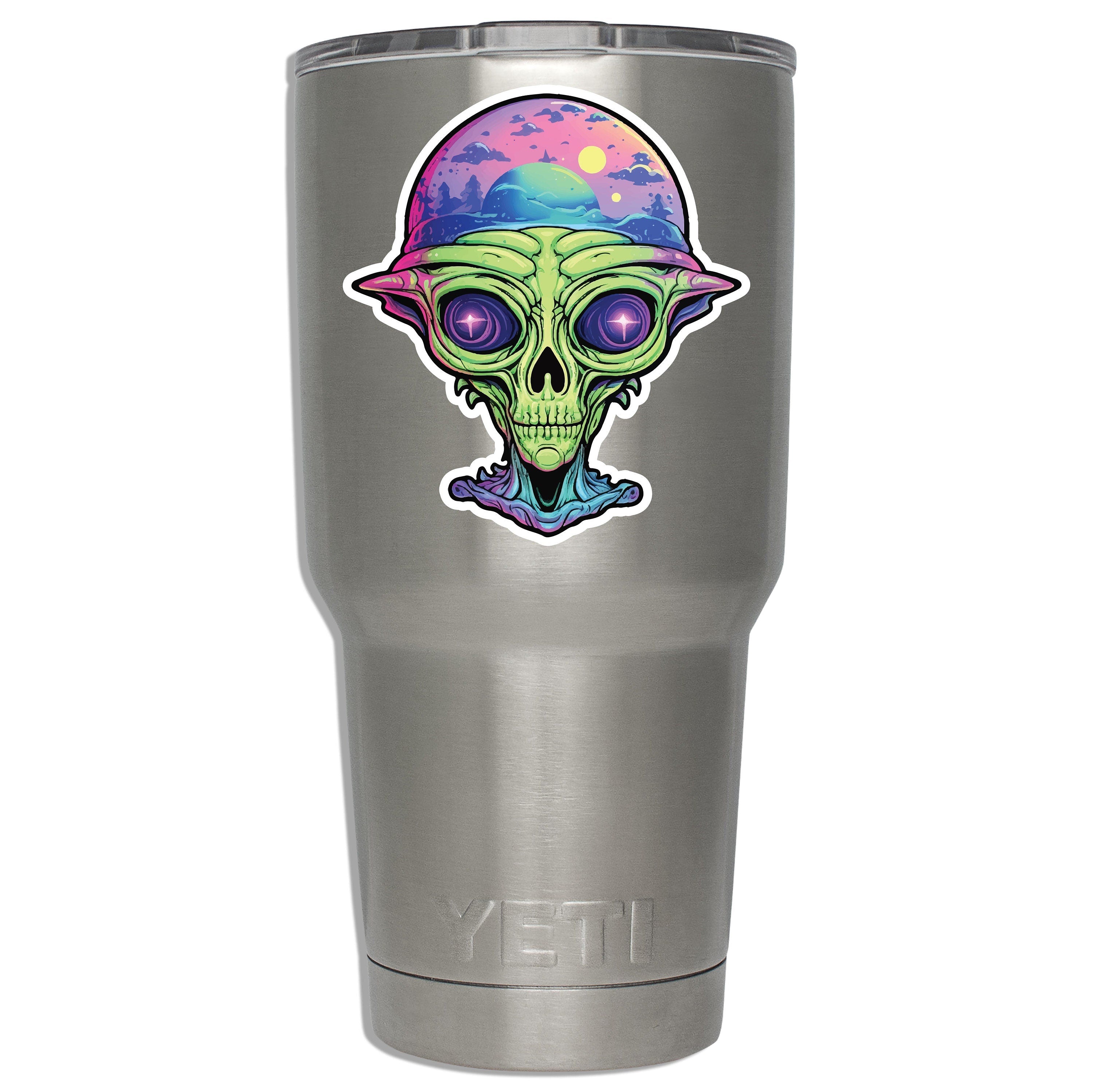 Alien Head Vinyl Sticker Funny Space Decal for Laptop Car Water Bottle Suitcase UFO Travel Gift Alien Aesthetic Waterproof Sticker