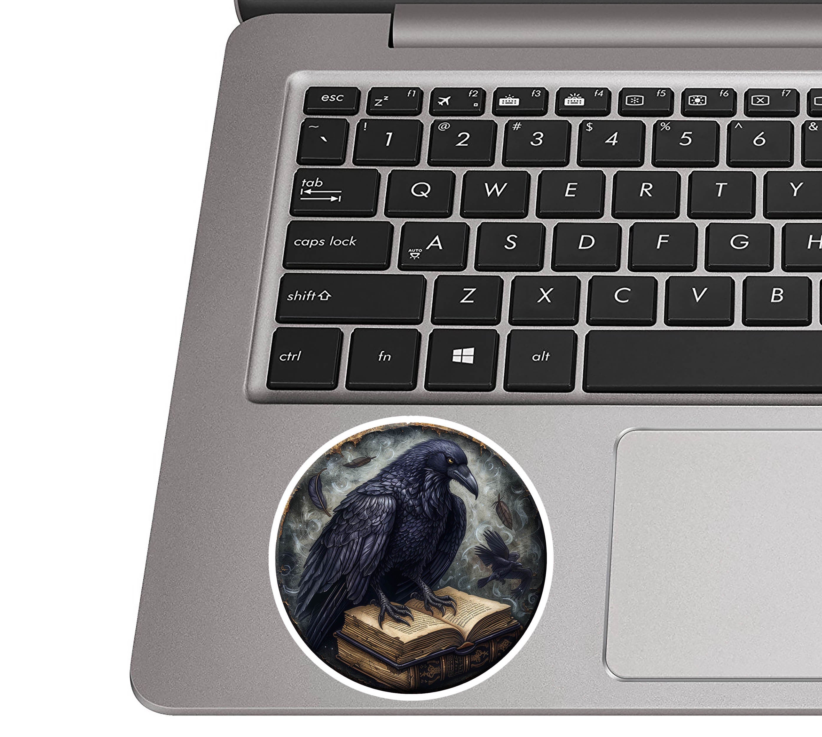 Huginn's Black Raven Tome Spell Book Vinyl Sticker for suitcase, laptop, car or water bottle, luggage tag, travel gift