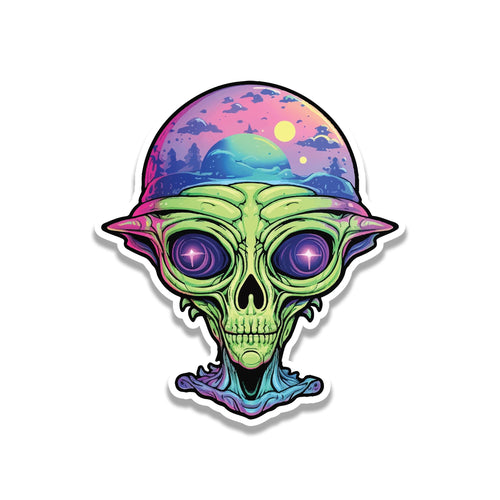 Alien Head Vinyl Sticker Funny Space Decal for Laptop Car Water Bottle Suitcase UFO Travel Gift Alien Aesthetic Waterproof Sticker