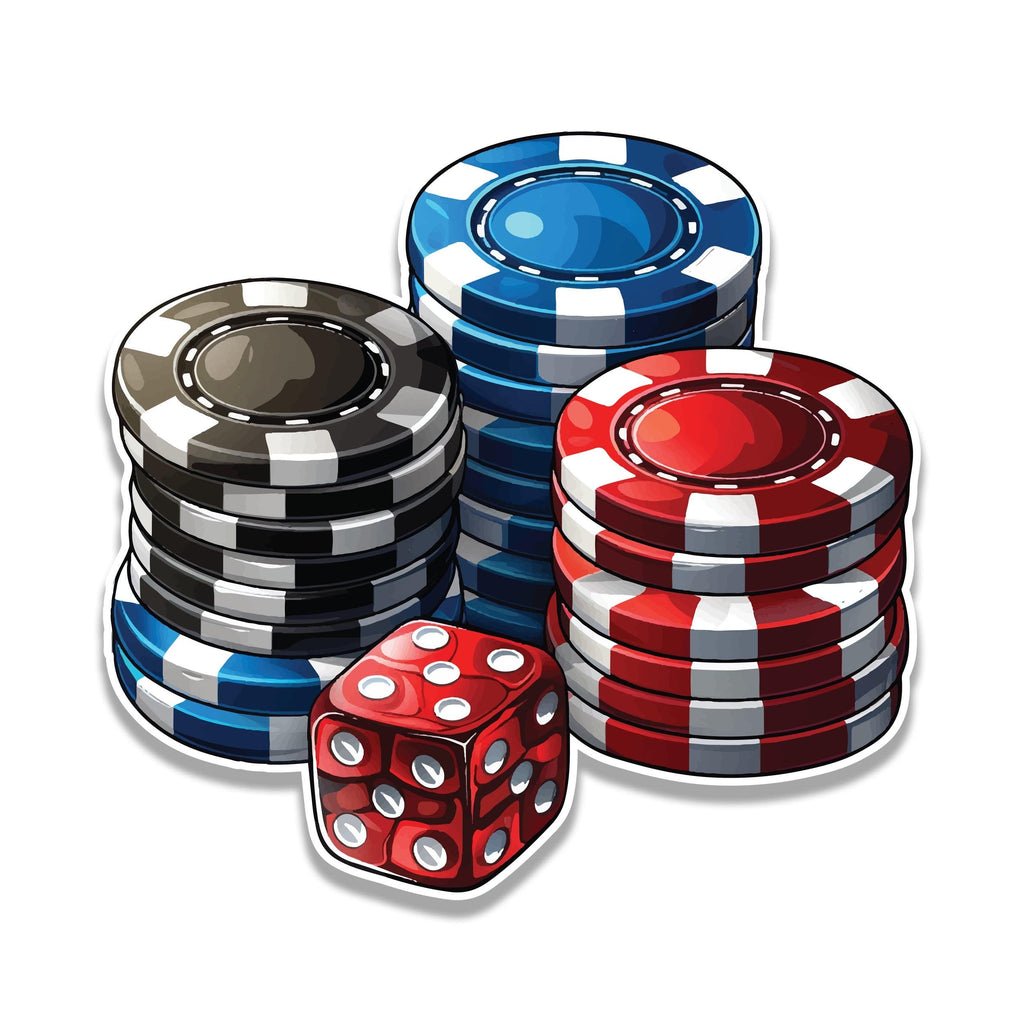 High Roller Poker Chips Vinyl Sticker | Funny Travel Decal for Laptop, Suitcase, Water Bottle, Car, Luggage Tag | Vegas Gift Idea