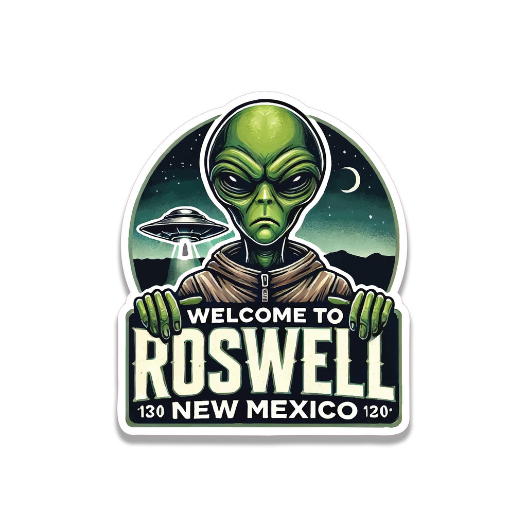 Funny Roswell Alien Sticker Area 51 UFO Vinyl Decal for Laptop Water Bottle Car Window Sci Fi Travel Gift New Mexico