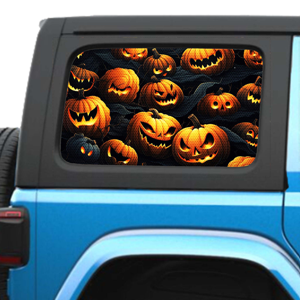 Halloween Dark Pumpkin Patch Side Windows Printed Perforated See-Thru Vinyl Decal - Fits 2&4 Door Jeep Wranglers 2007 - Present