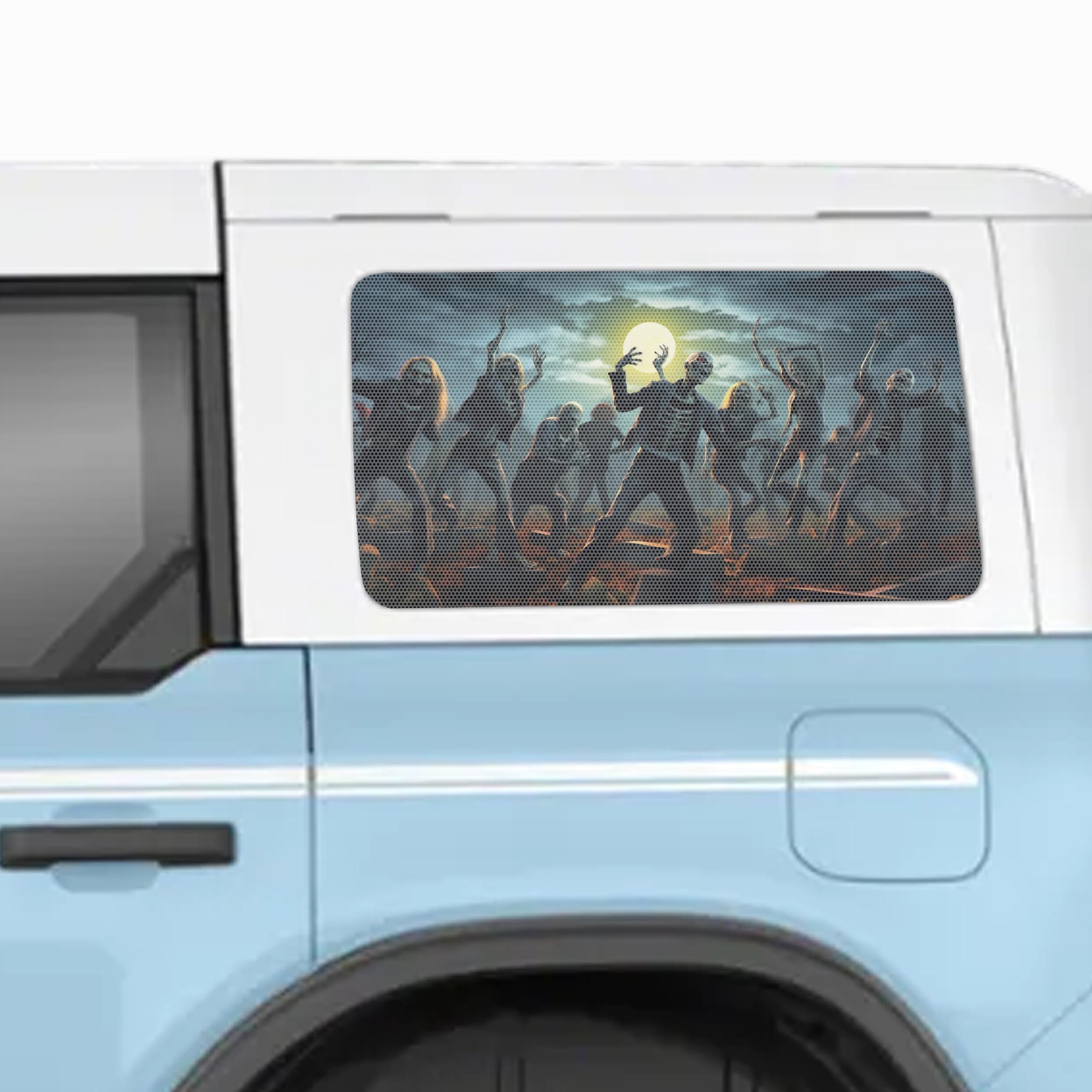Zombie Dance Perforated Rear Quarter Window Decals - Fits 2021+ 4-Door Ford Bronco