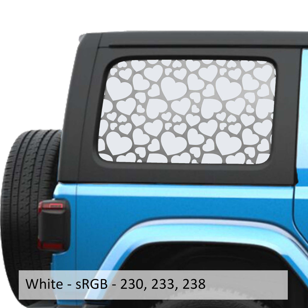 Heart Pattern Hardtop Window Decal Set Romantic Graphic for Jeep Wrangler JLU 2018 to Current Durable Custom Design