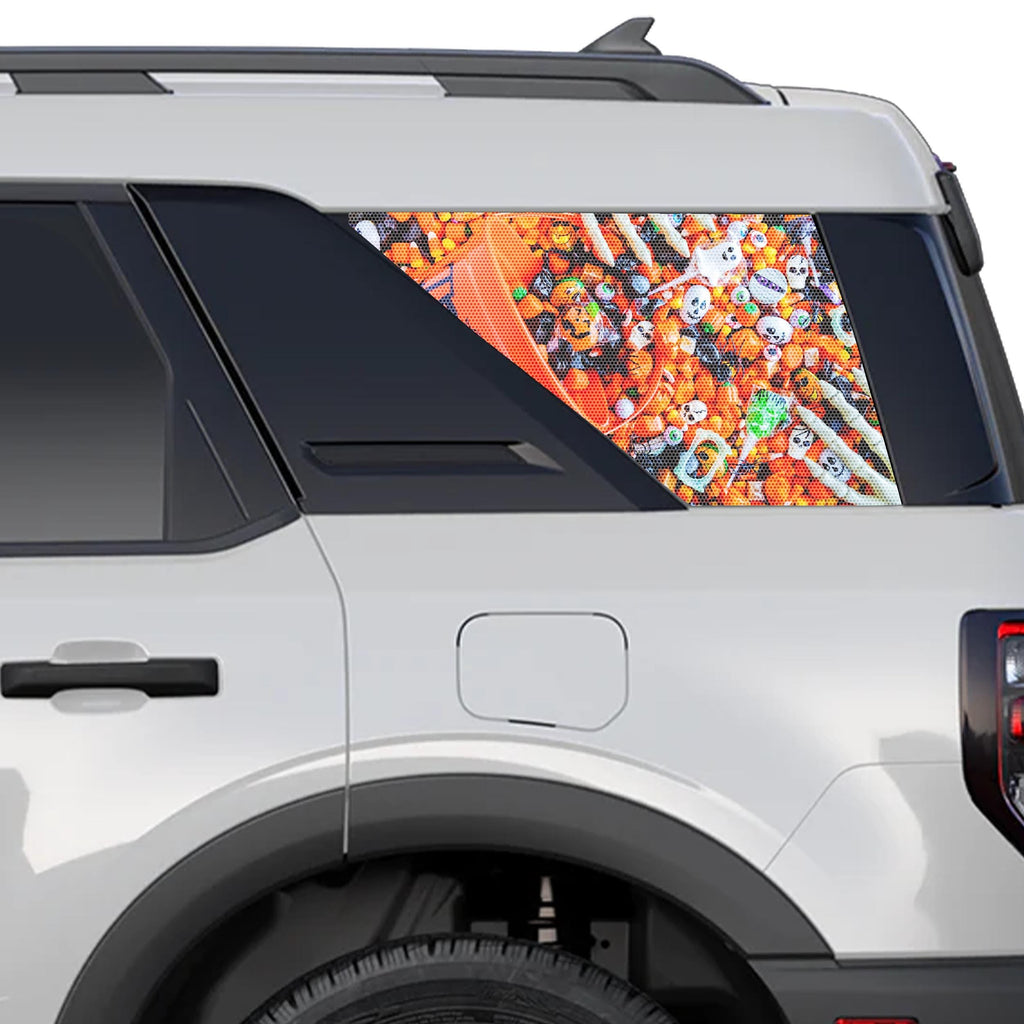 Halloween Trick or Treat Rear Side Perforated Vinyl See Thru Window Decals for 2021+ Ford Bronco Sport