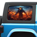 Halloween Spooky Scarecrow Side Windows Printed Perforated See-Thru Vinyl Decal - Fits 2&4 Door Jeep Wranglers 2007 - Present.