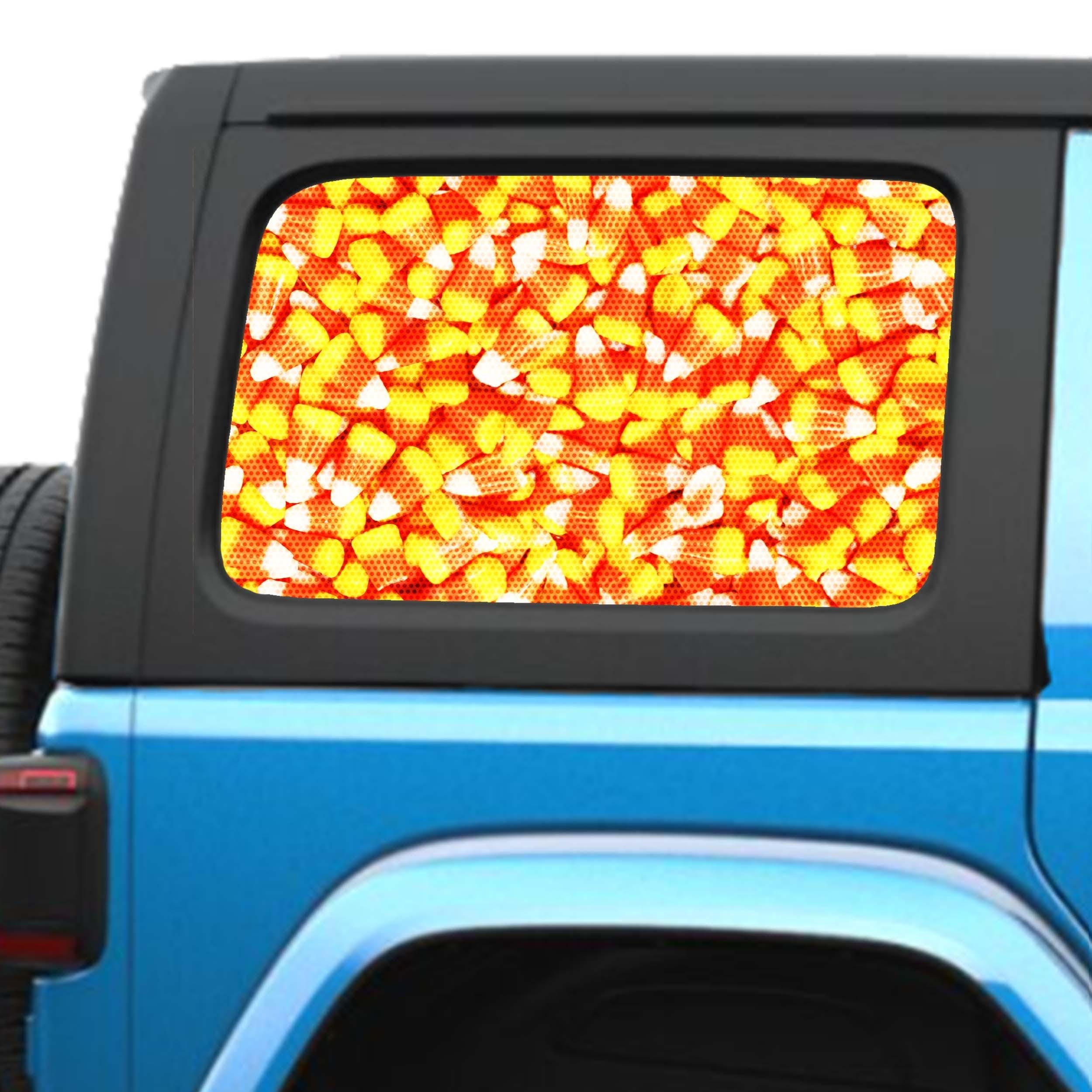 Halloween Candy Corn Side Windows Printed Perforated See-Thru Vinyl Decal - Fits 2&4 Door Jeep Wranglers 2007 - Present