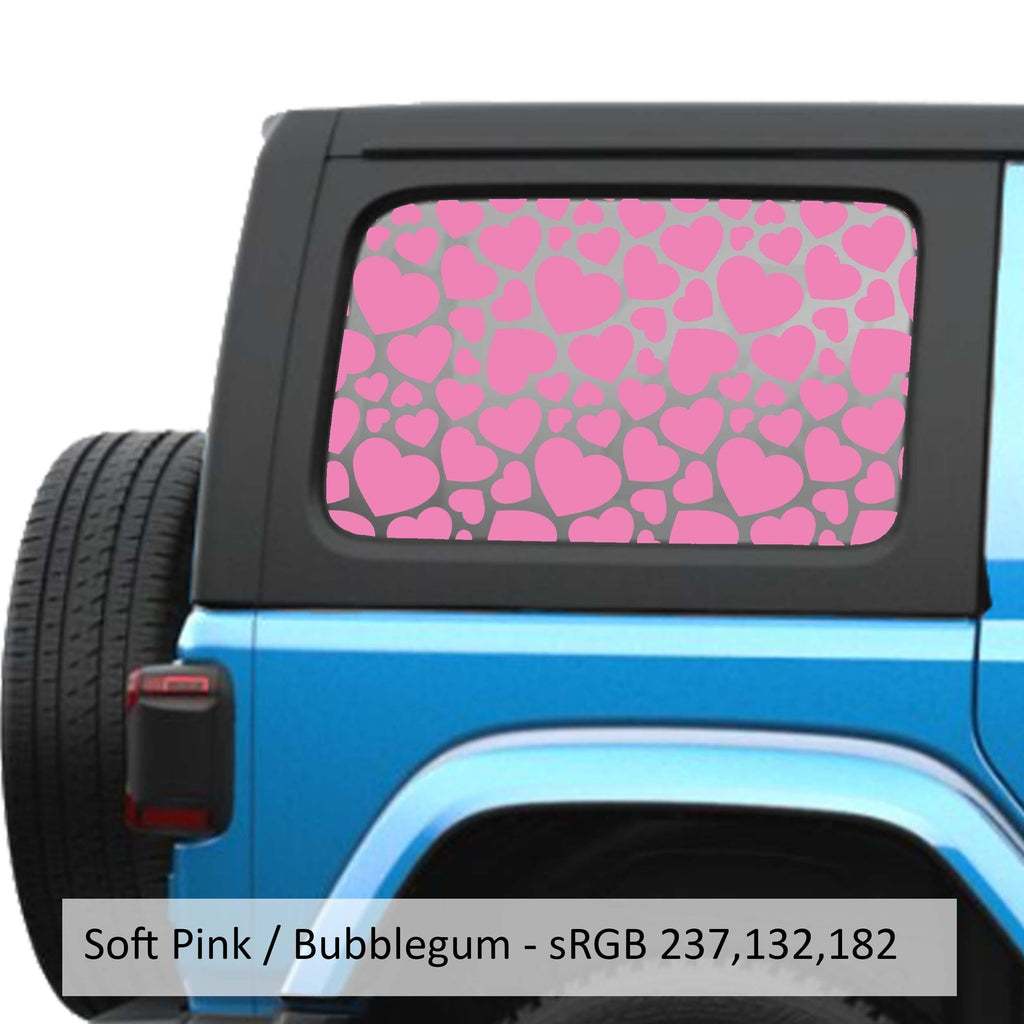 Heart Pattern Hardtop Window Decal Set Romantic Graphic for Jeep Wrangler JLU 2018 to Current Durable Custom Design