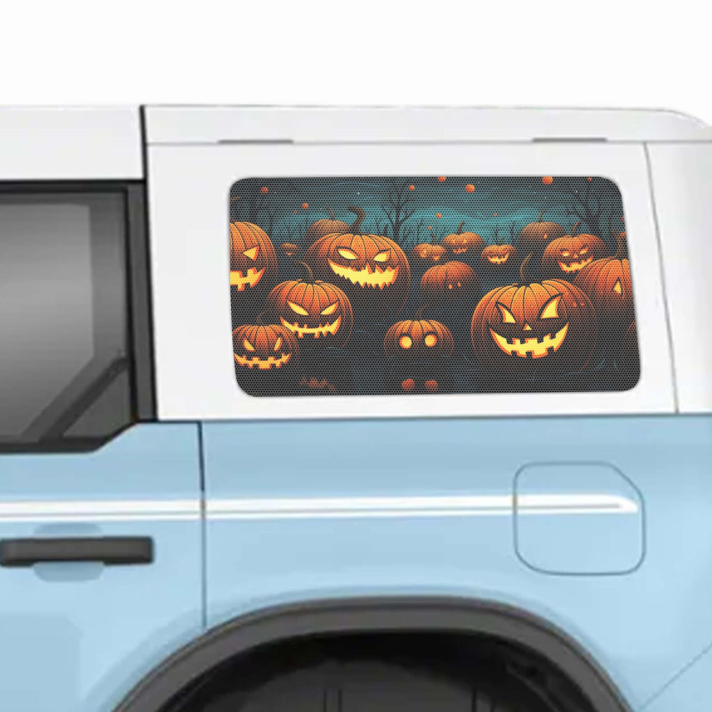 Halloween Pumpkin Patch See-Thru Rear Quarter Window Perforated Decals for 2021+ 4 Door Bronco Hardtops
