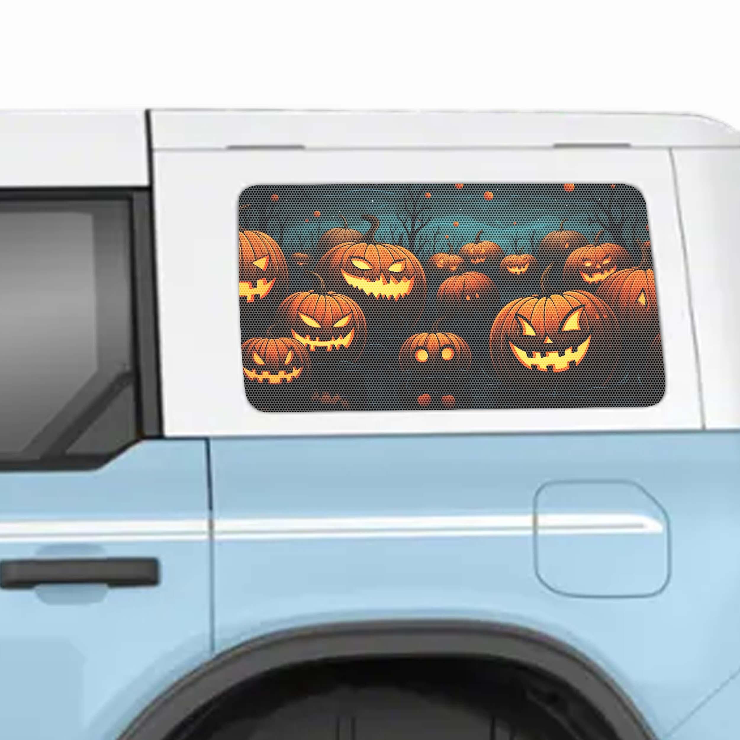 Halloween Pumpkin Patch See-Thru Rear Quarter Window Perforated Decals for 2021+ 4 Door Bronco Hardtops