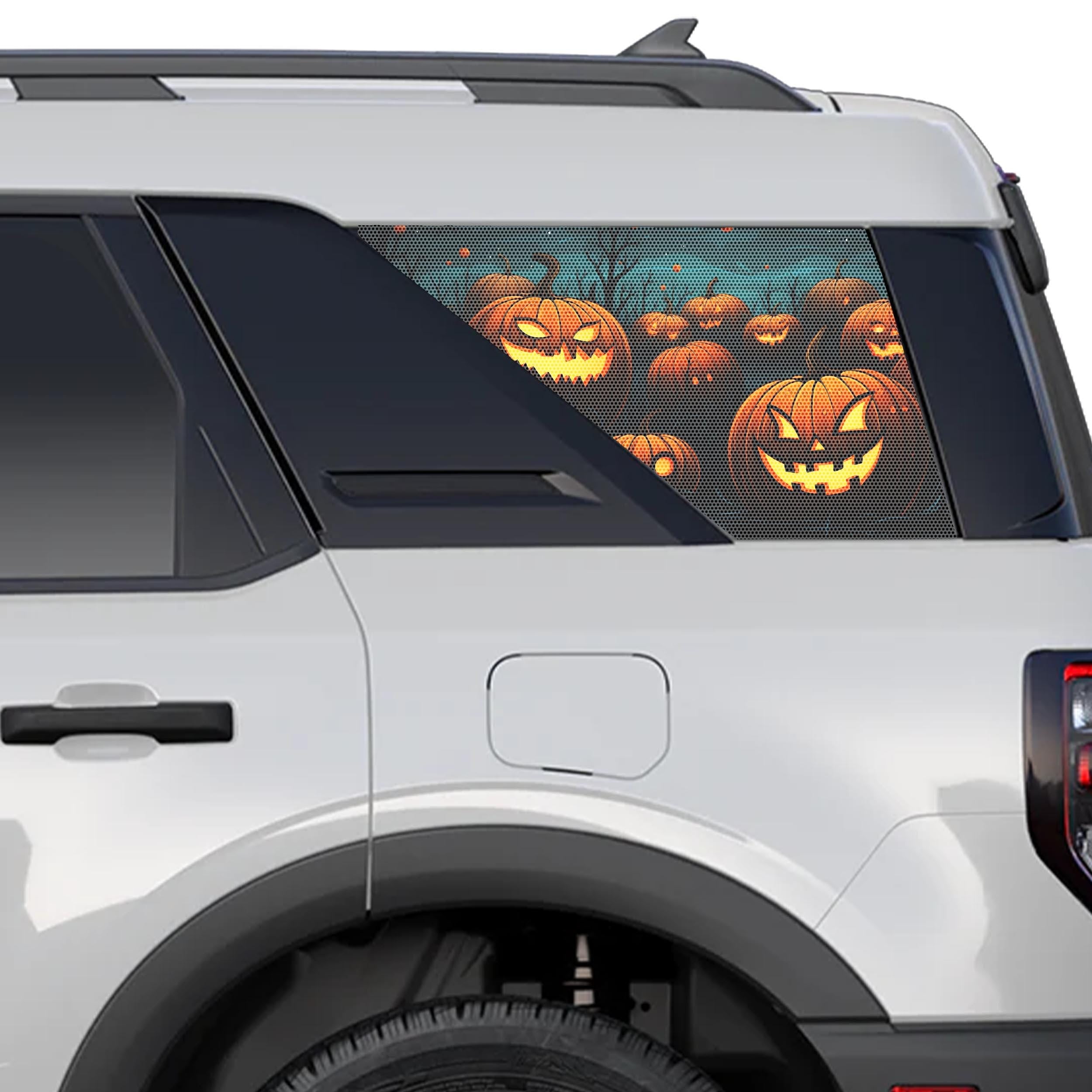 Halloween Pumpkin Patch Rear Side Perforated Vinyl See-Thru Window Decals for 2021+ Ford Bronco Sport
