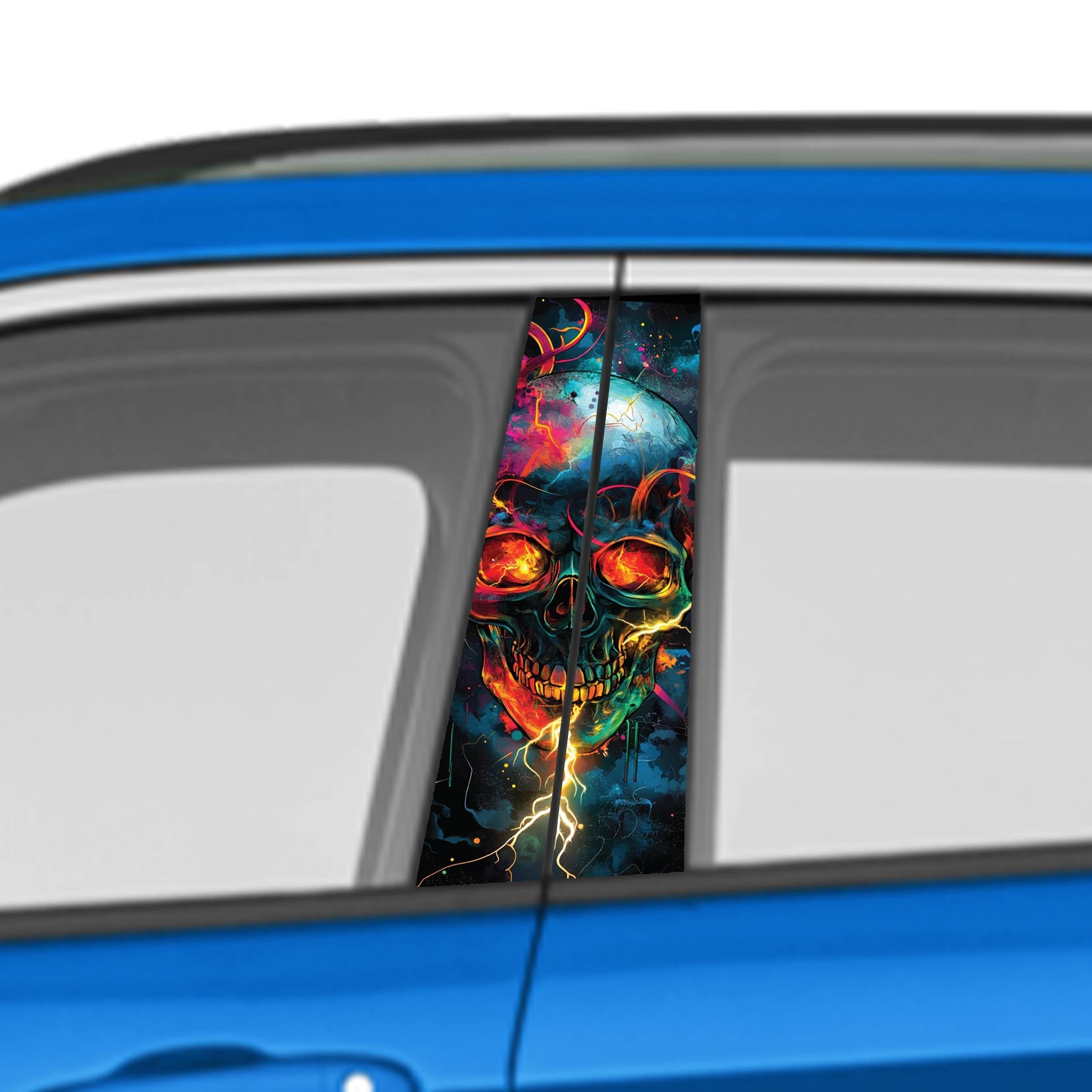 Skull Car Doors Livery Pillar Decal Sticker Wrap, Auto Exterior Side Door Pillar Pannel - fits any vehicle.