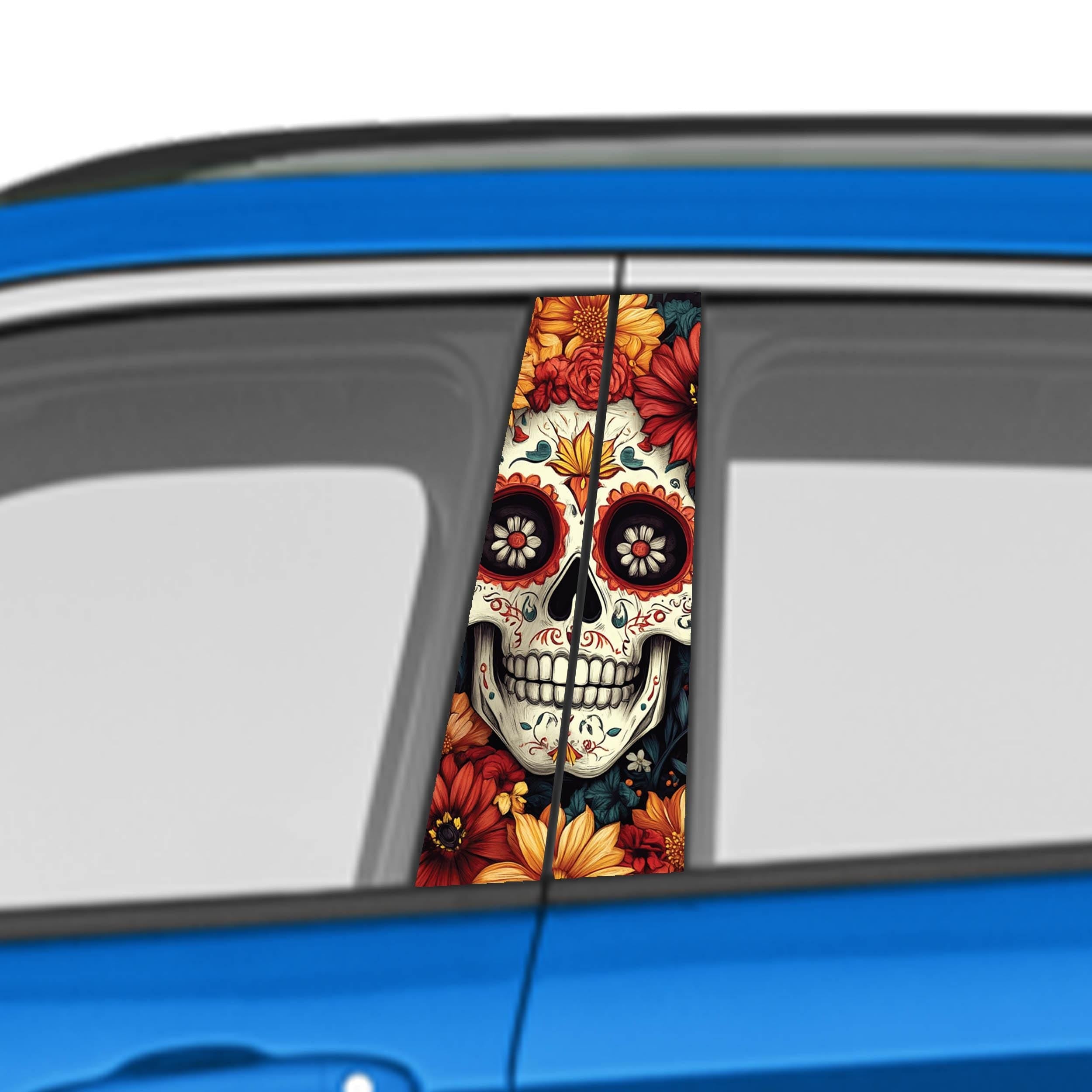 Skull Car Doors Livery Pillar Decal Sticker Wrap, Auto Exterior Side Door Pillar Pannel - fits any vehicle.