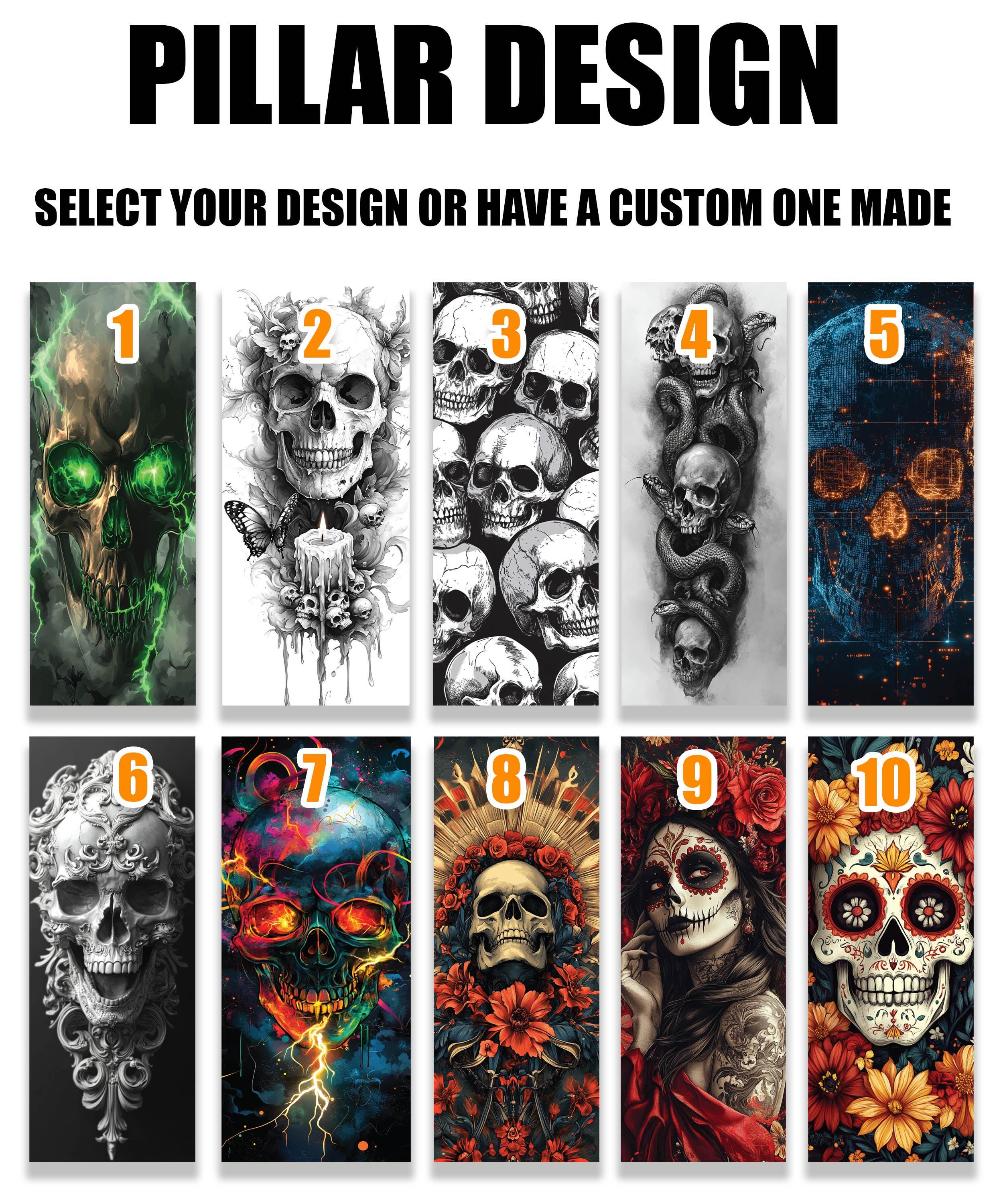 Skull Car Doors Livery Pillar Decal Sticker Wrap, Auto Exterior Side Door Pillar Pannel - fits any vehicle.
