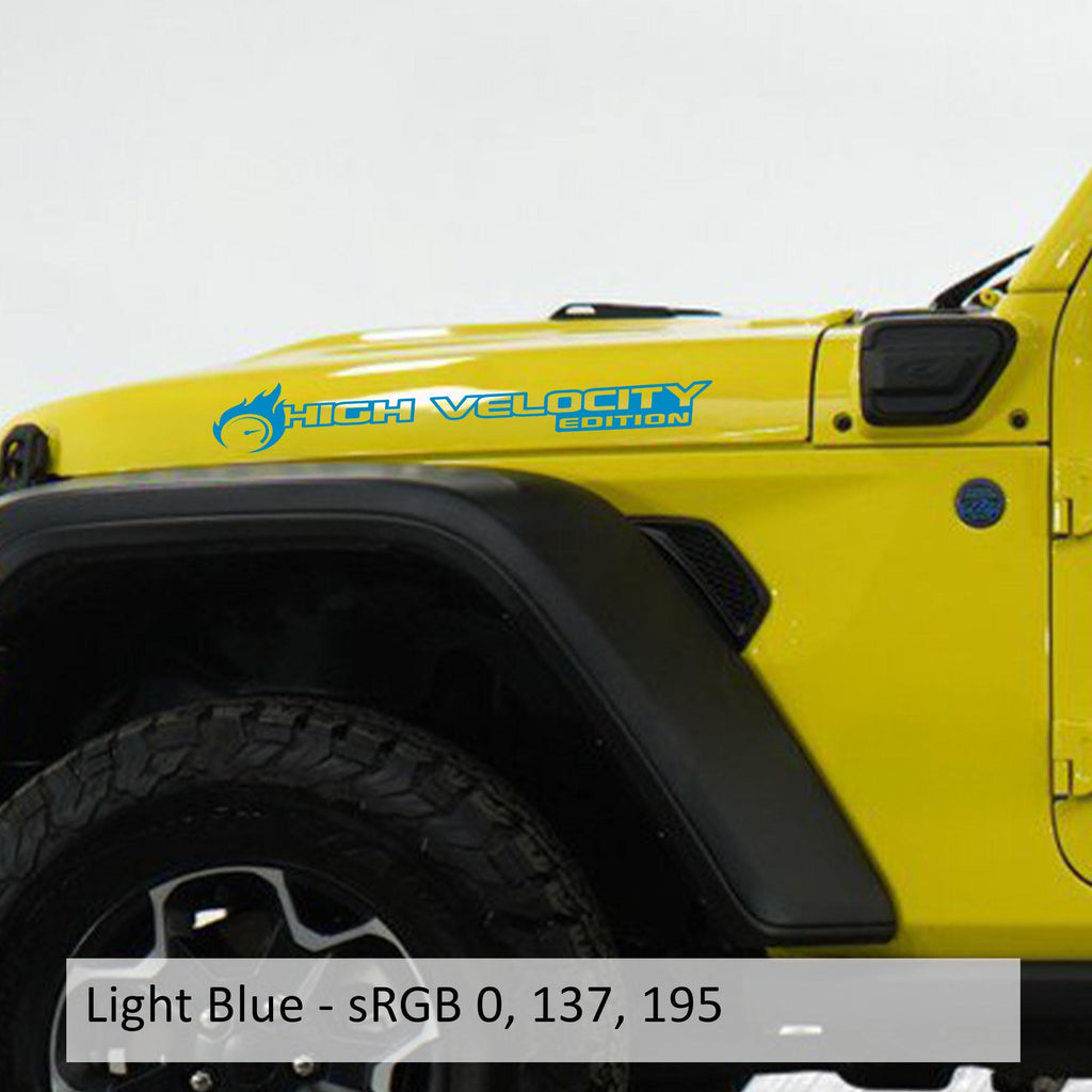 High Velocity Edition Hood Decal Set Bold Custom Graphics for Jeep Wrangler JL and Gladiator JT Durable Off-Road Design