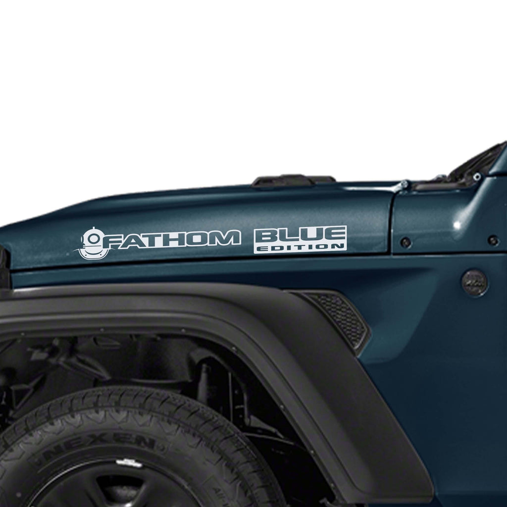 Fathom Blue Edition Hood Vinyl Decal Set Custom Off-Road Graphics for Jeep Wrangler JL and Gladiator JT Durable Automotive Design