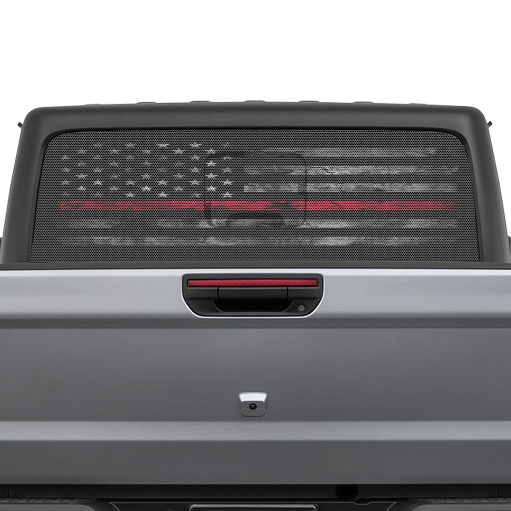 Thin Red Line Distressed American Flag Perforated See-Thru Rear Window Decal for Jeep Gladiator 2020 - Current