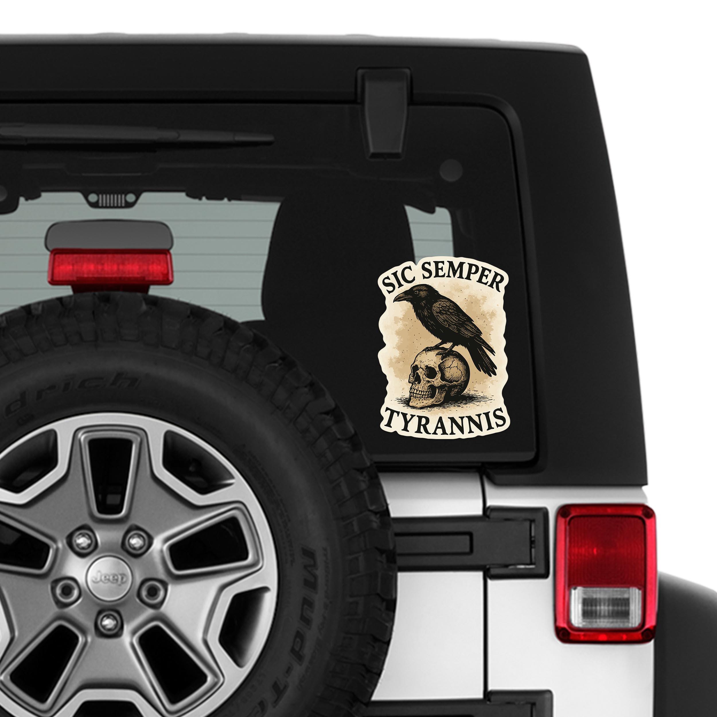 Sic Semper Tyrannis Latin Motto Raven Skull Vinyl Sticker Historical Roman Quote Decal Laptop Water Bottle Durable Waterproof
